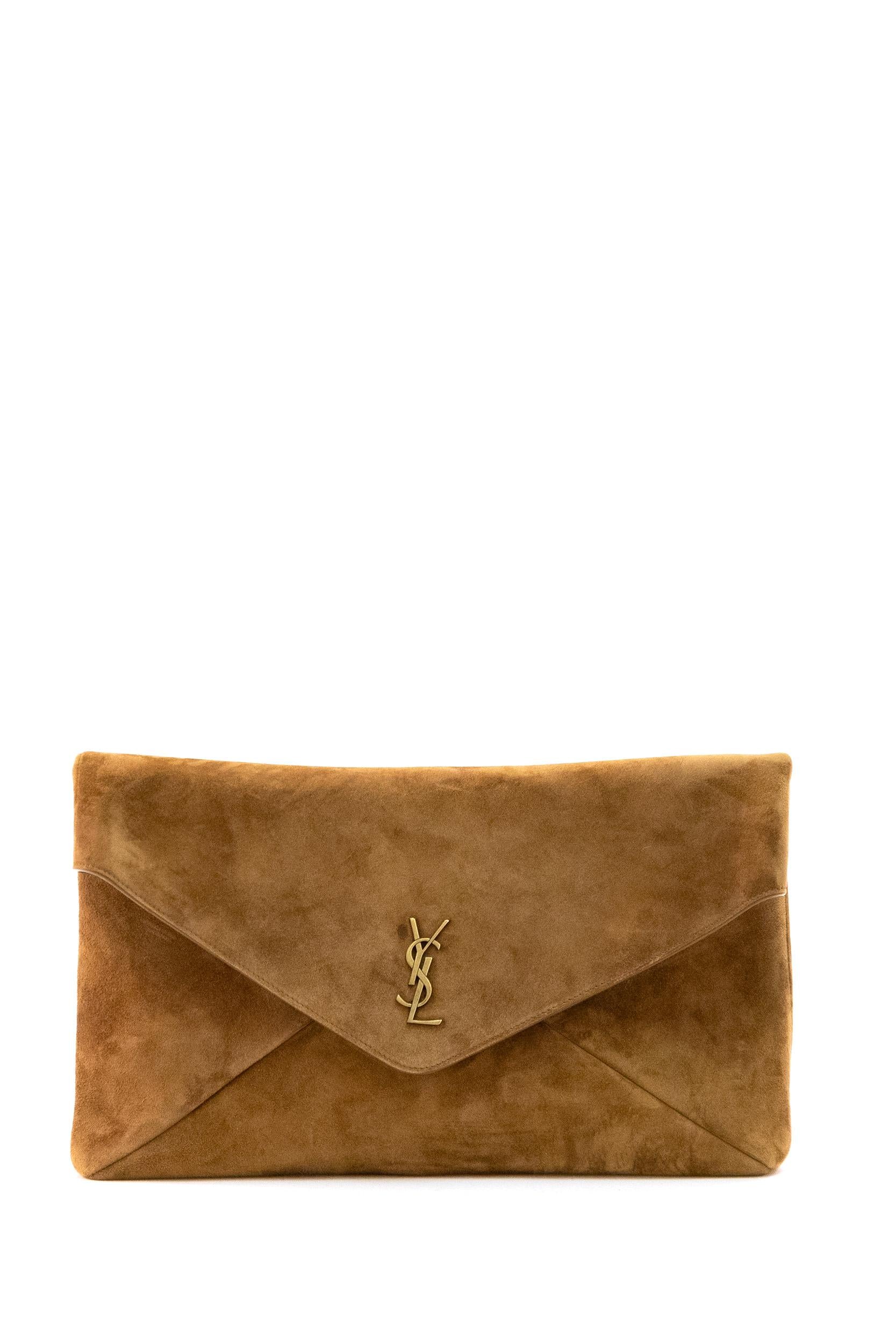 Pochette Cassandre  XXL in suede color marrone<BR/> 855802 1U80W 2916 SAINT LAURENT 