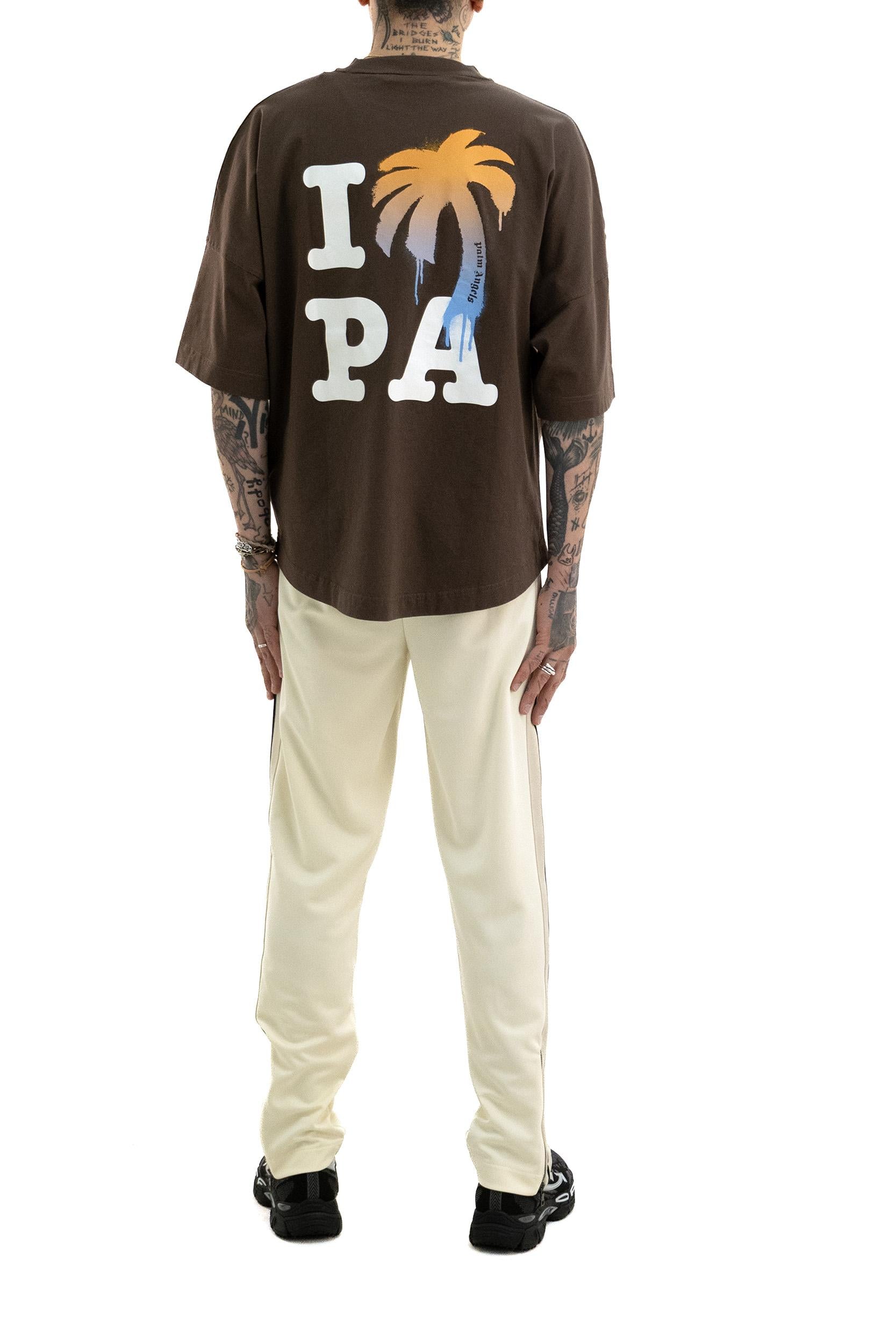 T-shirt in cotone di colore marrone<BR/> PMAA10BS26JER003 6001 PALM ANGELS 