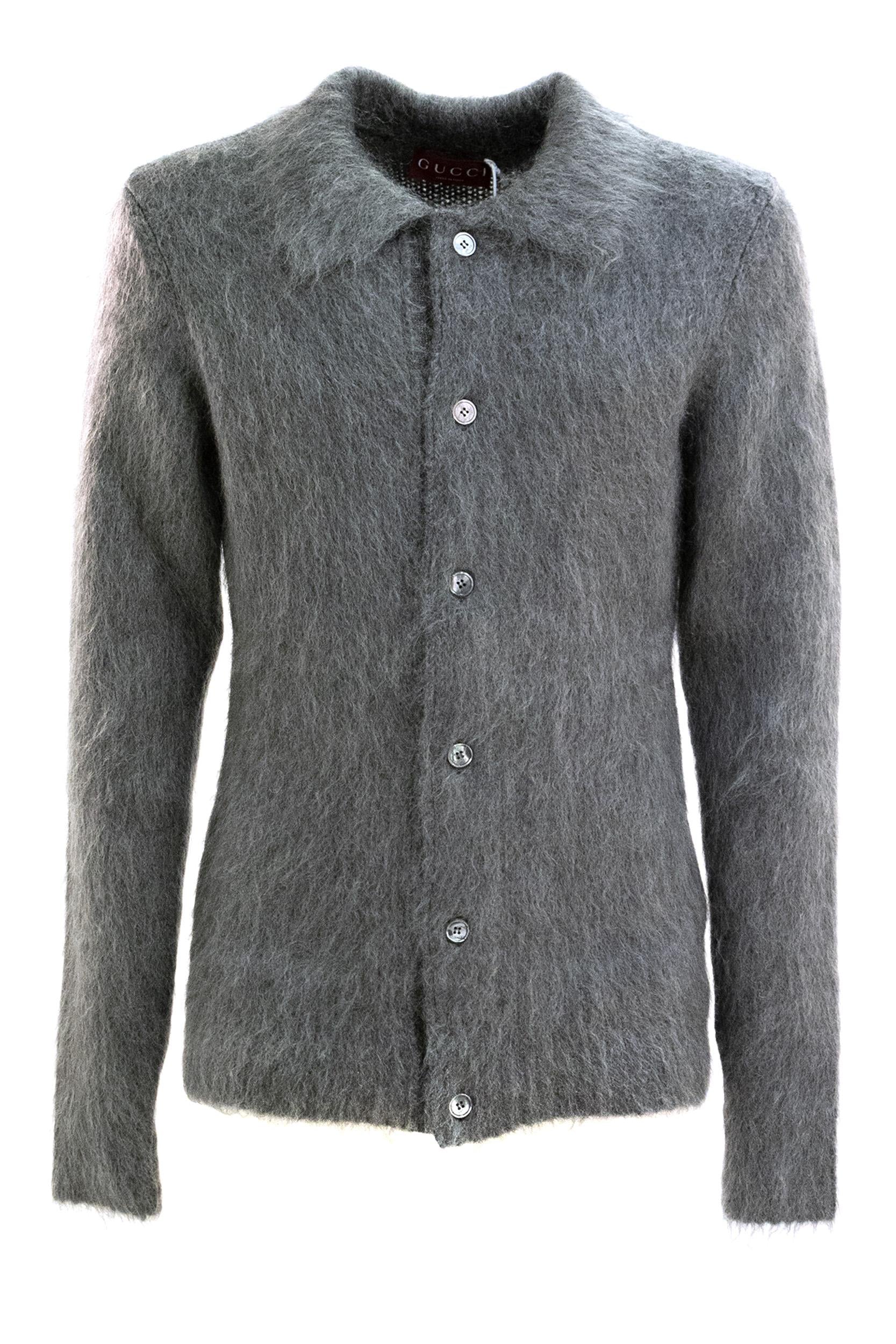 Cardigan in lana mohair spazzolata di colore grigio<BR/> 849729 XKE7O 1087 GUCCI 