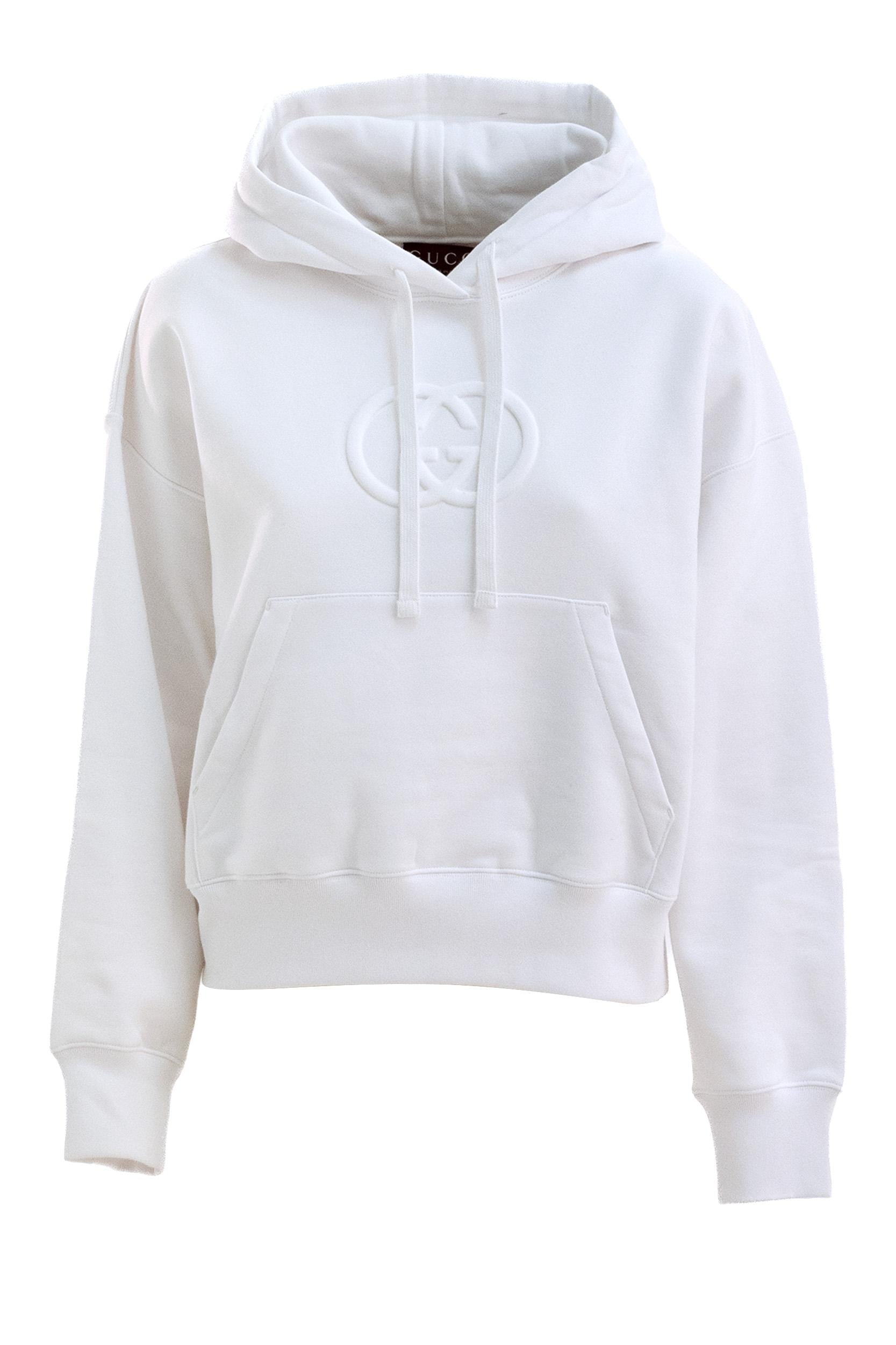 Felpa con cappuccio in cotone di colore bianco<BR/> 837930 XJHJO 9692 GUCCI 
