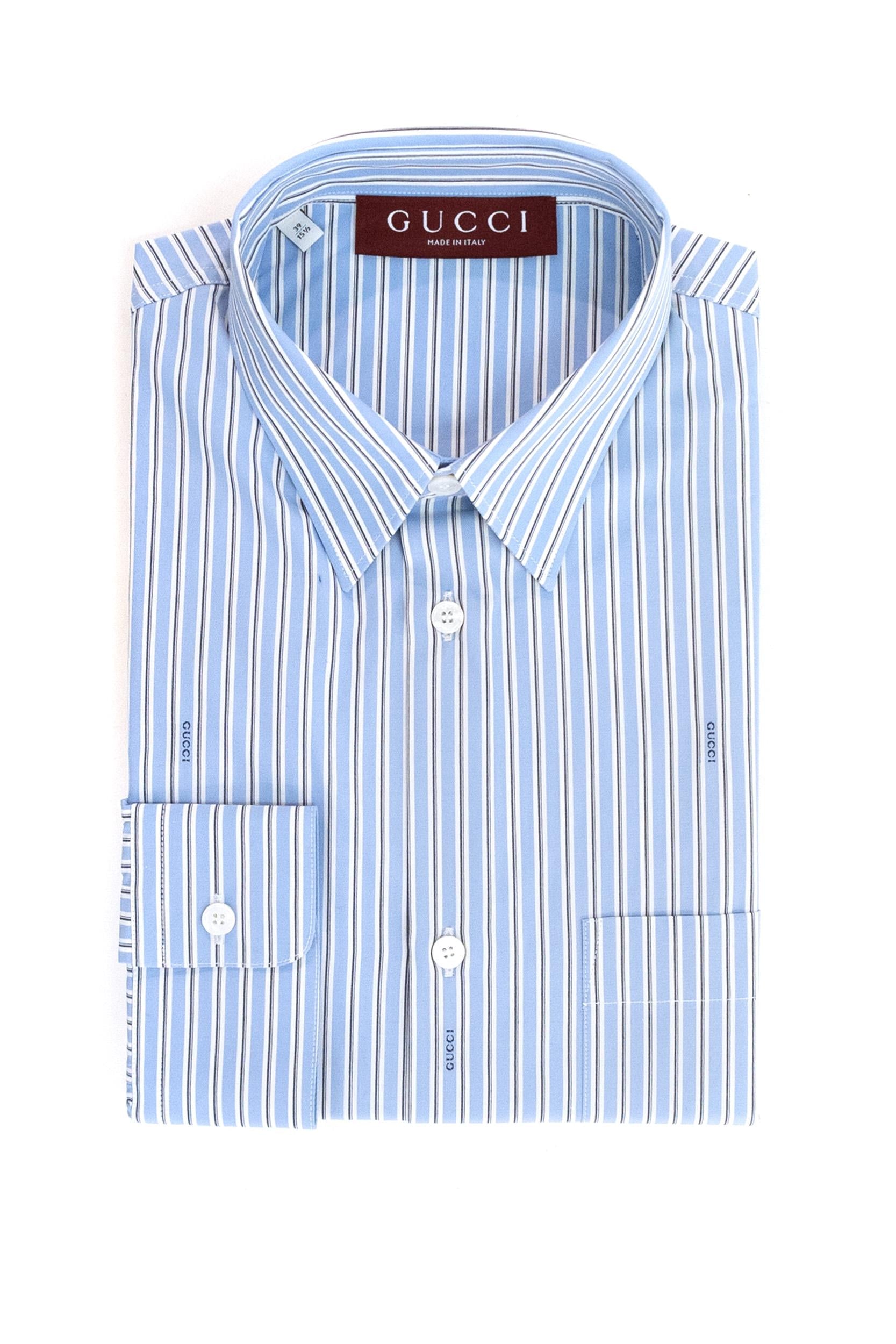 Camicia in popeline di cotone a righe di colore azzurro e bianco<BR/> 852714 ZAUBA 4061 GUCCI 