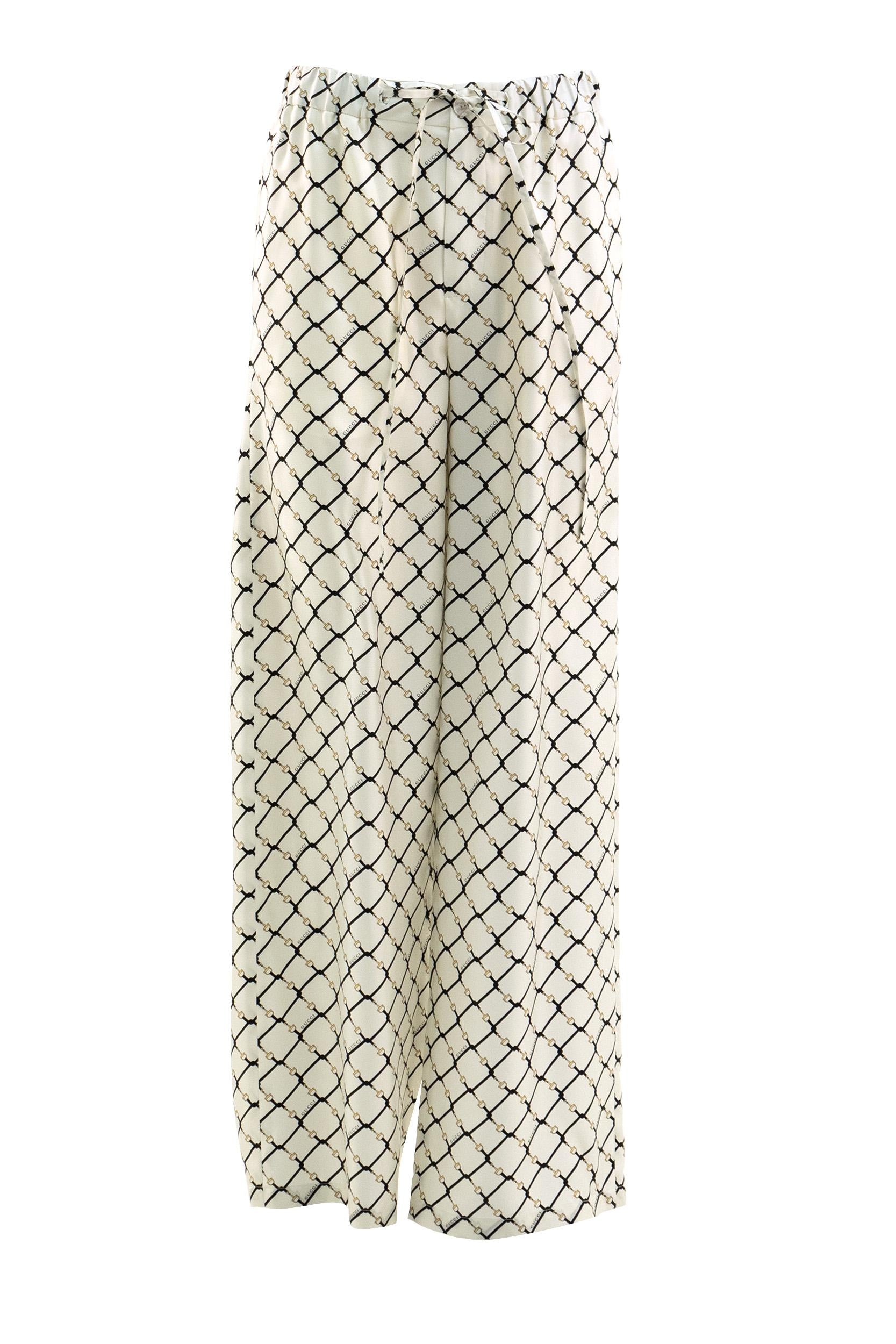 Pantaloni in twill di seta di colore bianco<BR/> 852967 ZAUEO 9097 GUCCI 