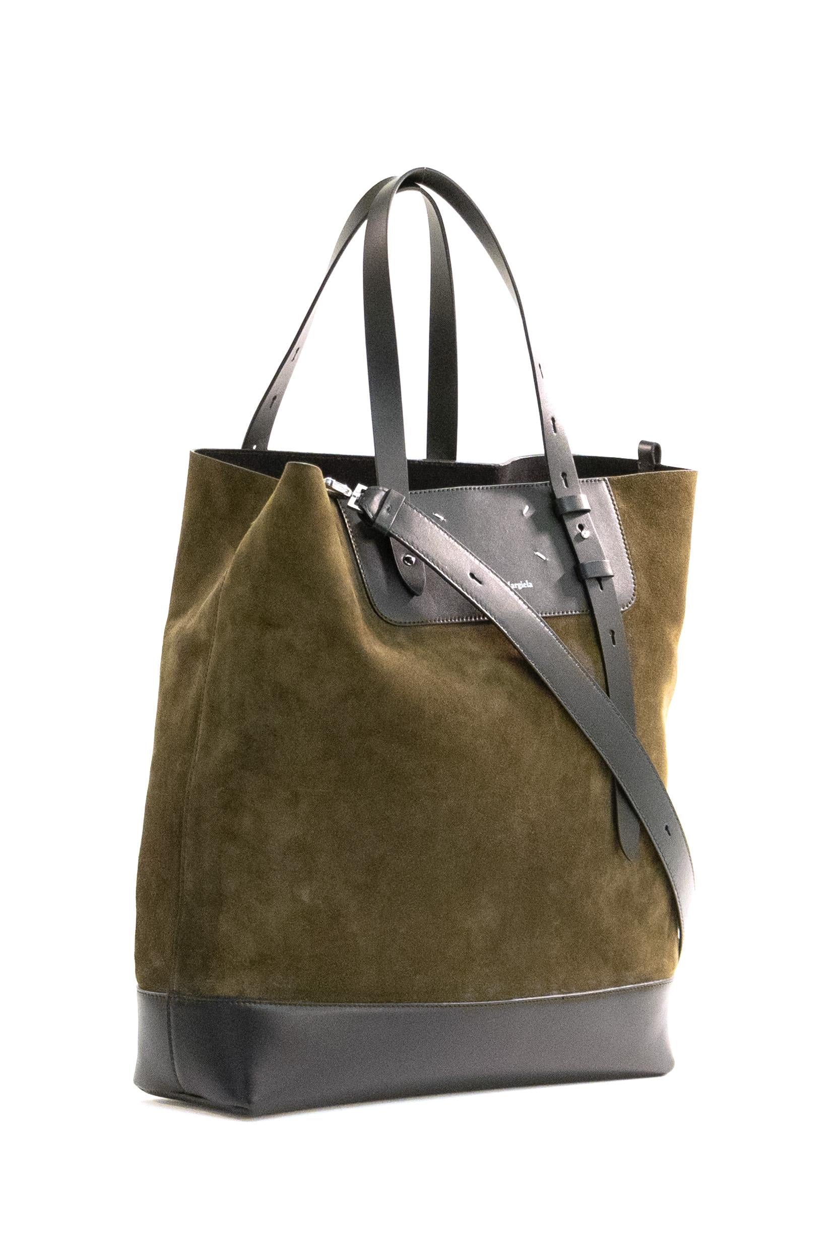 Vertical Maison Margiela bag in khaki suede | Cumini