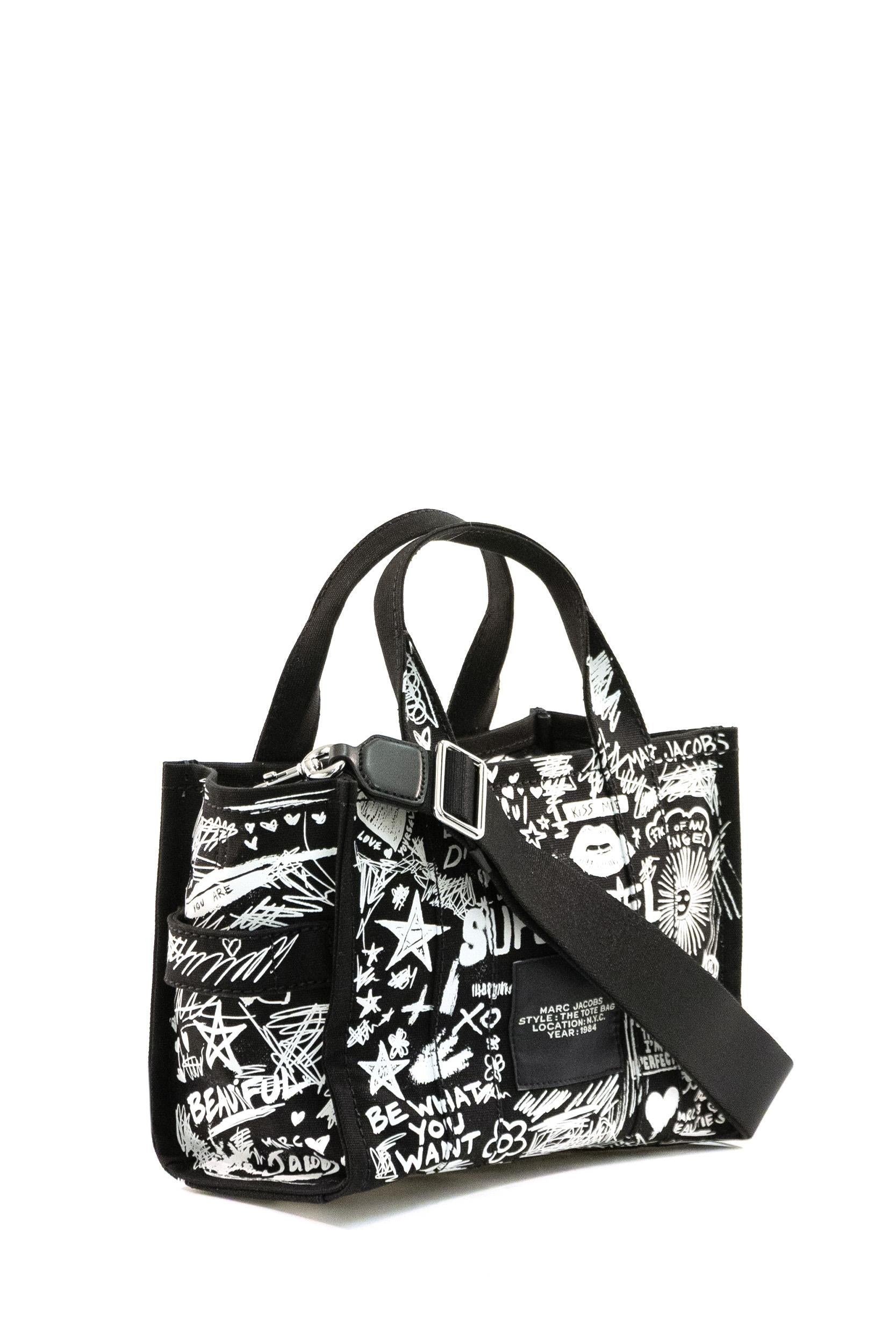 The Tote Bag in canvas di colore nero con stampa The Punk Scribble  <BR/> 2S6HTT016H02 002 MARC JACOBS 