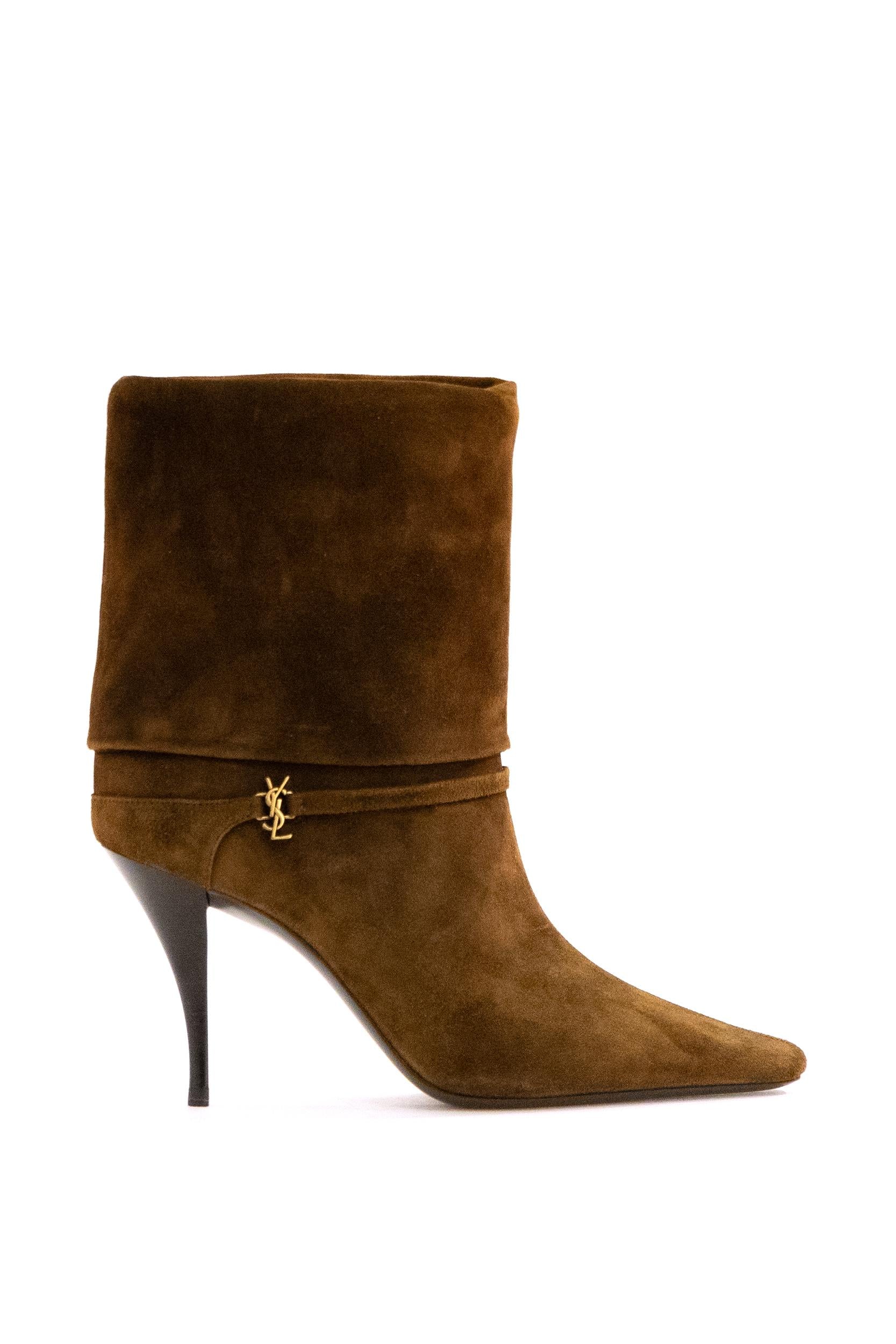 SAINT LAURENT Stivaletti Ricky in suede color marrone<BR/> 801393 0LI00 2701 SAINT LAURENT 