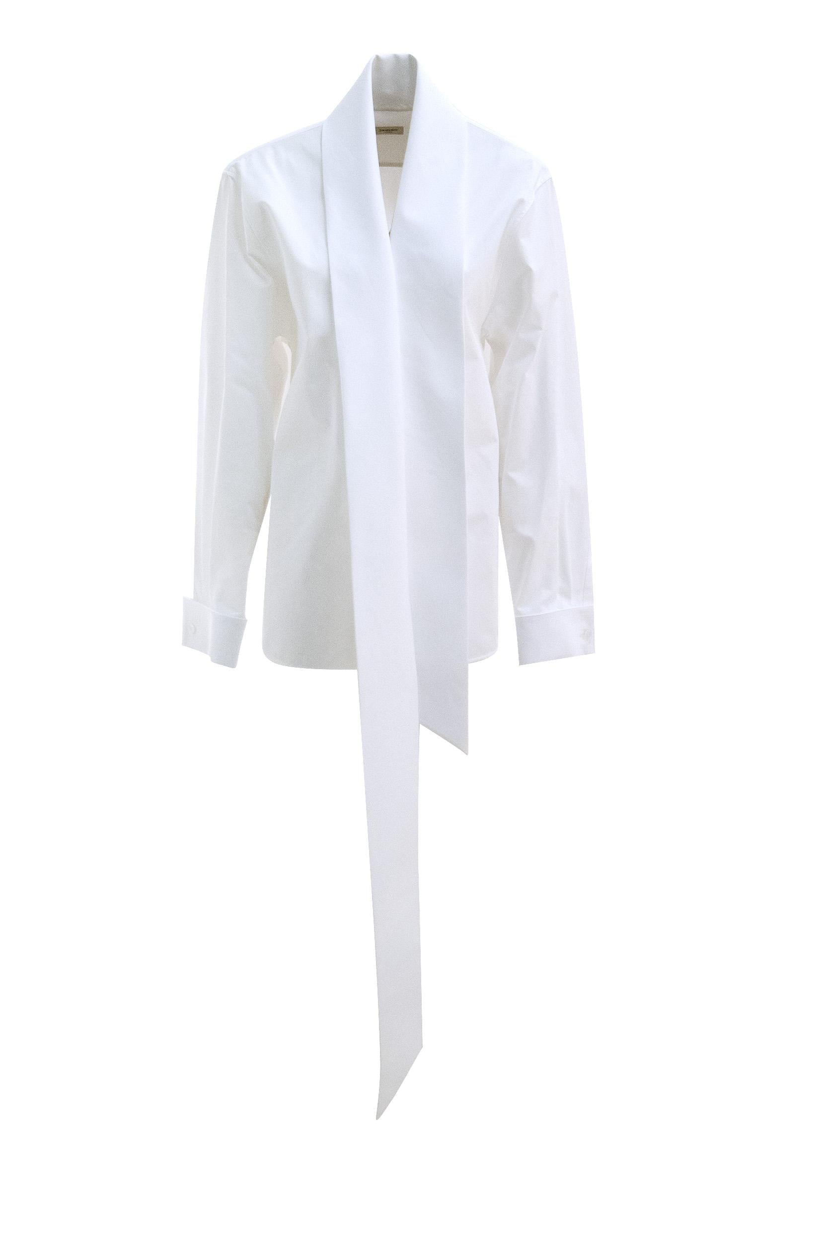 Camicia in popeline di cotone di colore bianco<BR/> 870726 Y1H48 9000 SAINT LAURENT 