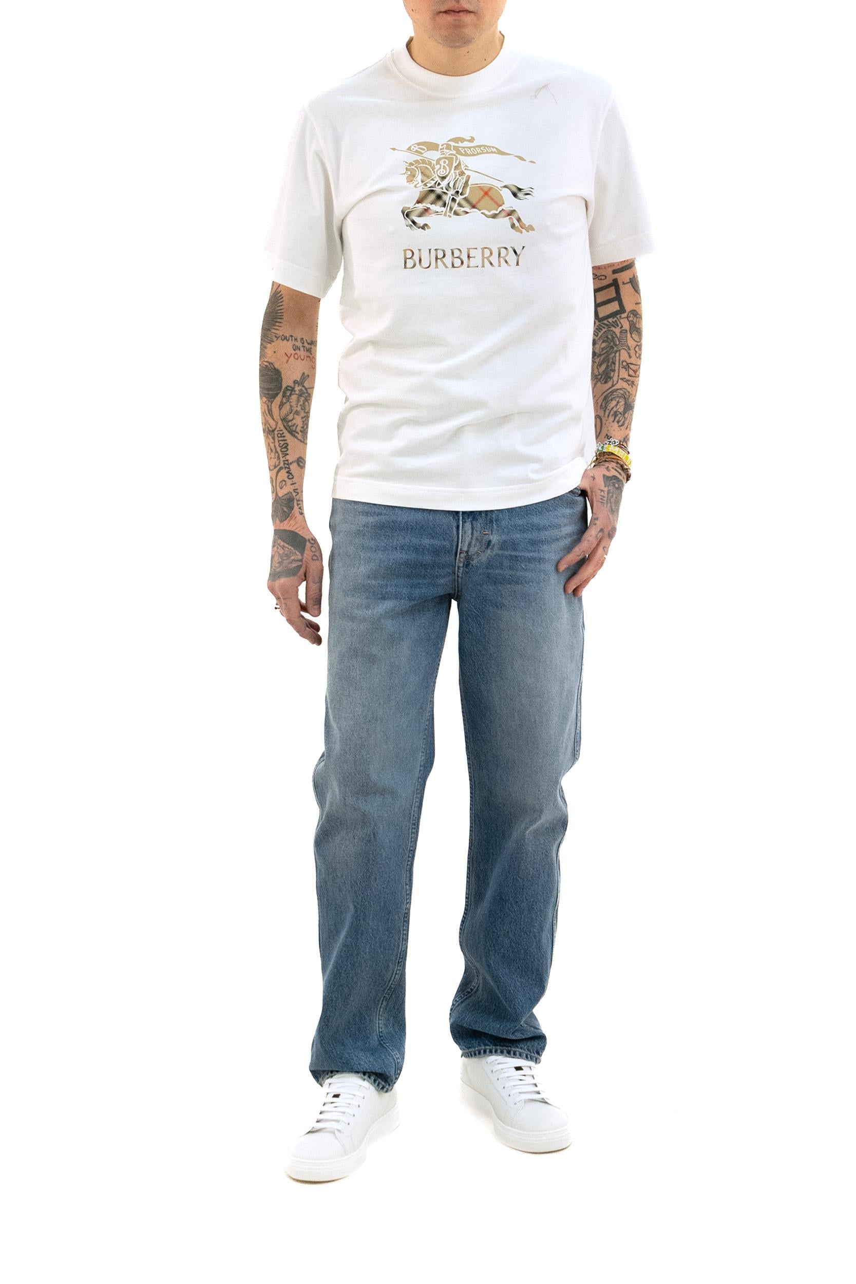 T-shirt in cotone di colore bianco<BR/> 8119014 CHALK BURBERRY 