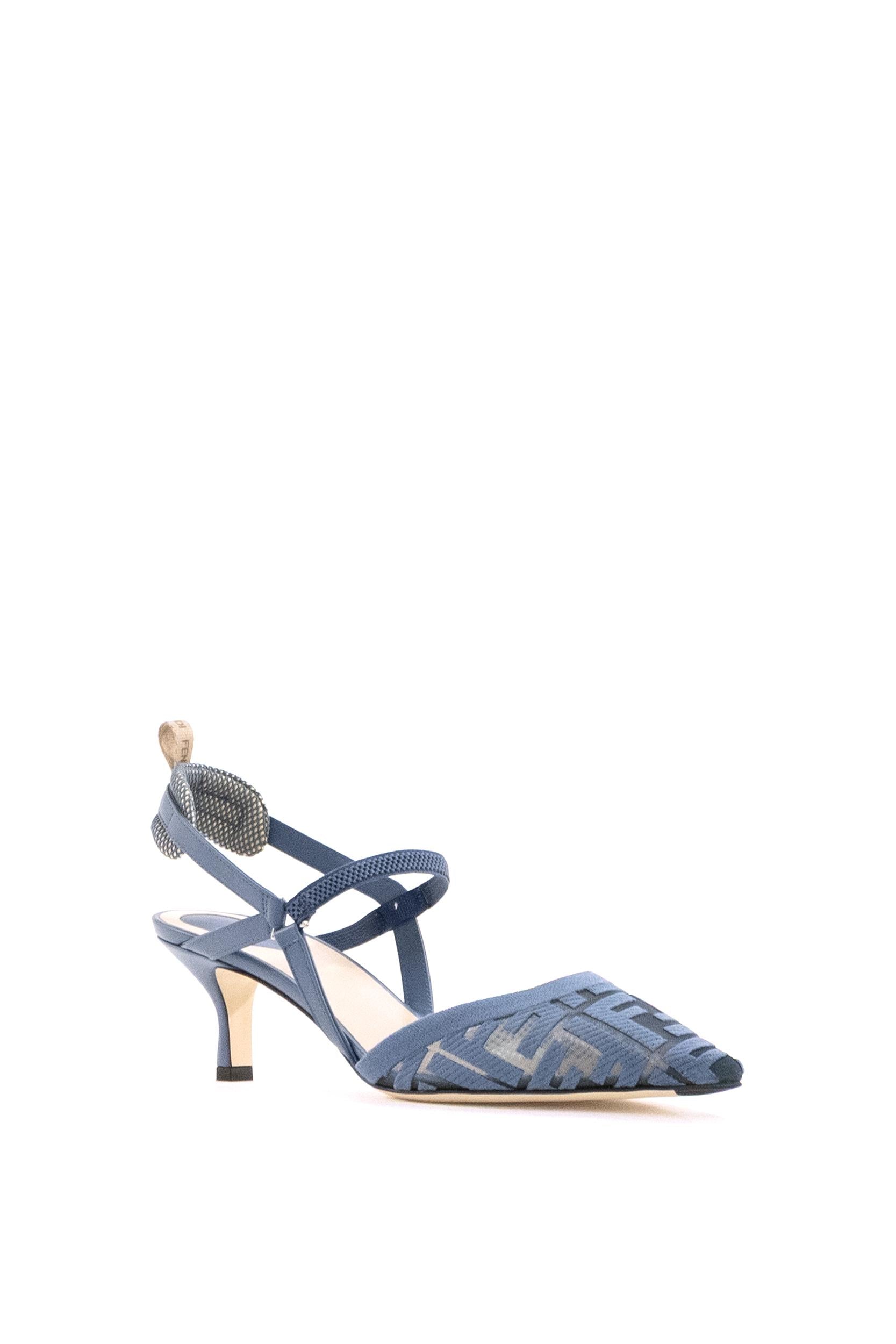 Slingbacks Colibrì Lite in mesh con ricamo FF color azzurro<BR/> 8J8558 AY0M F1XHP FENDI 