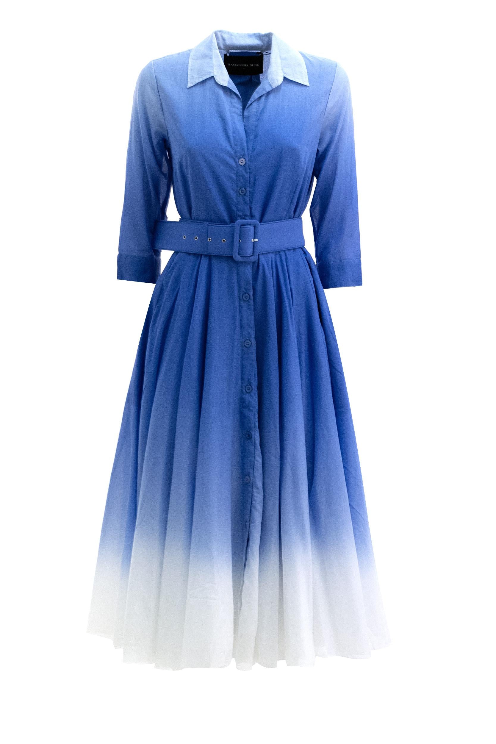 Abito Chemisier Aster in mussola di cotone di colore blu<BR/> ASTER DRESS/OMBRE COBALT BLUE S-SUNG 