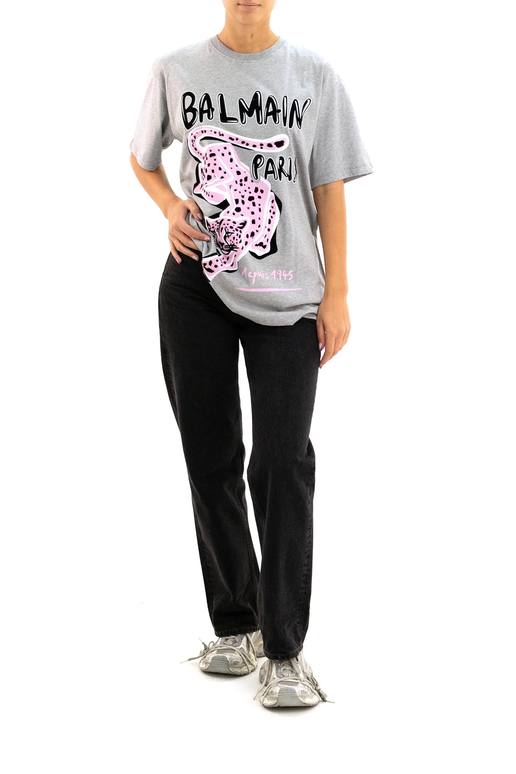 T-shirt cotone grigio<BR/> FF0EH005GF20 YIK BALMAIN 