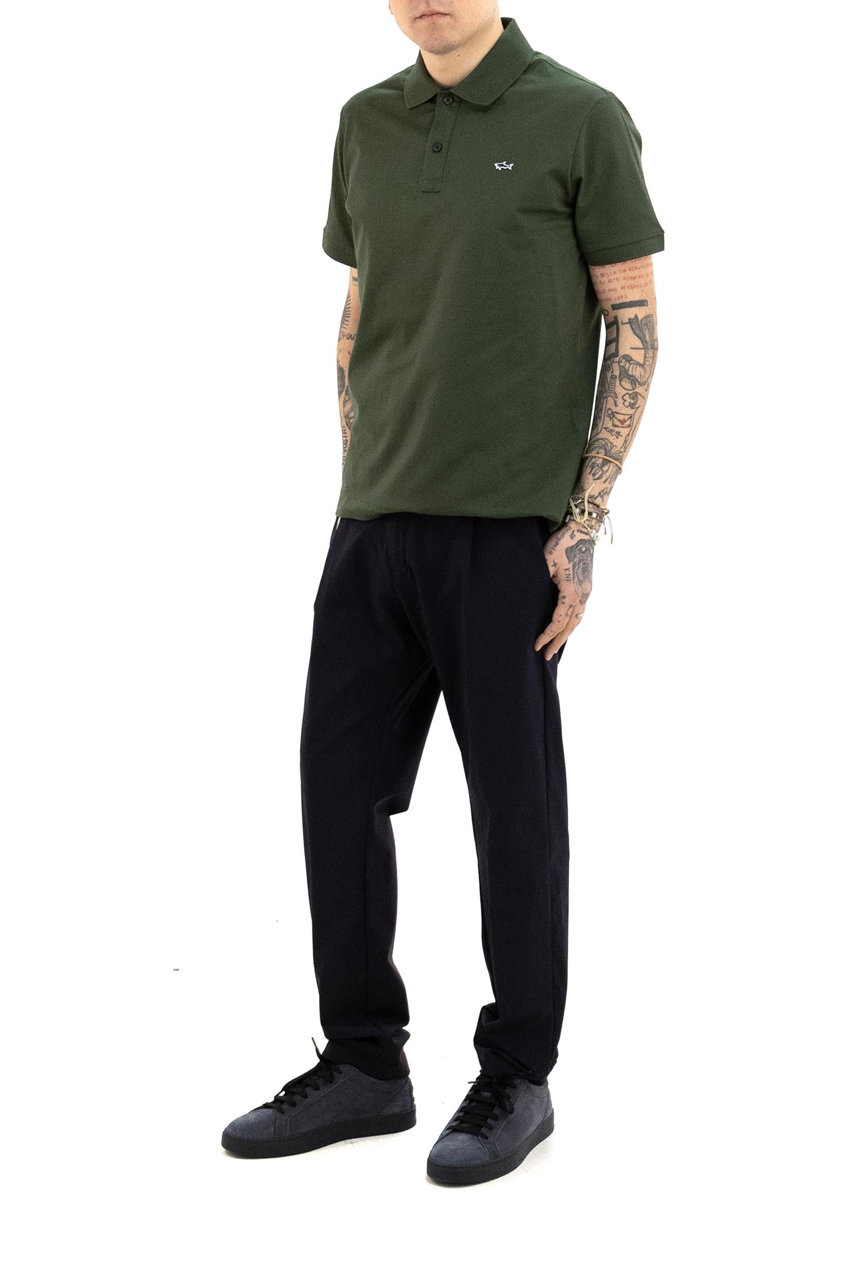 Polo in piqué di cotone di colore verde militare<BR/> 99311001 089 PAUL & SHARK 