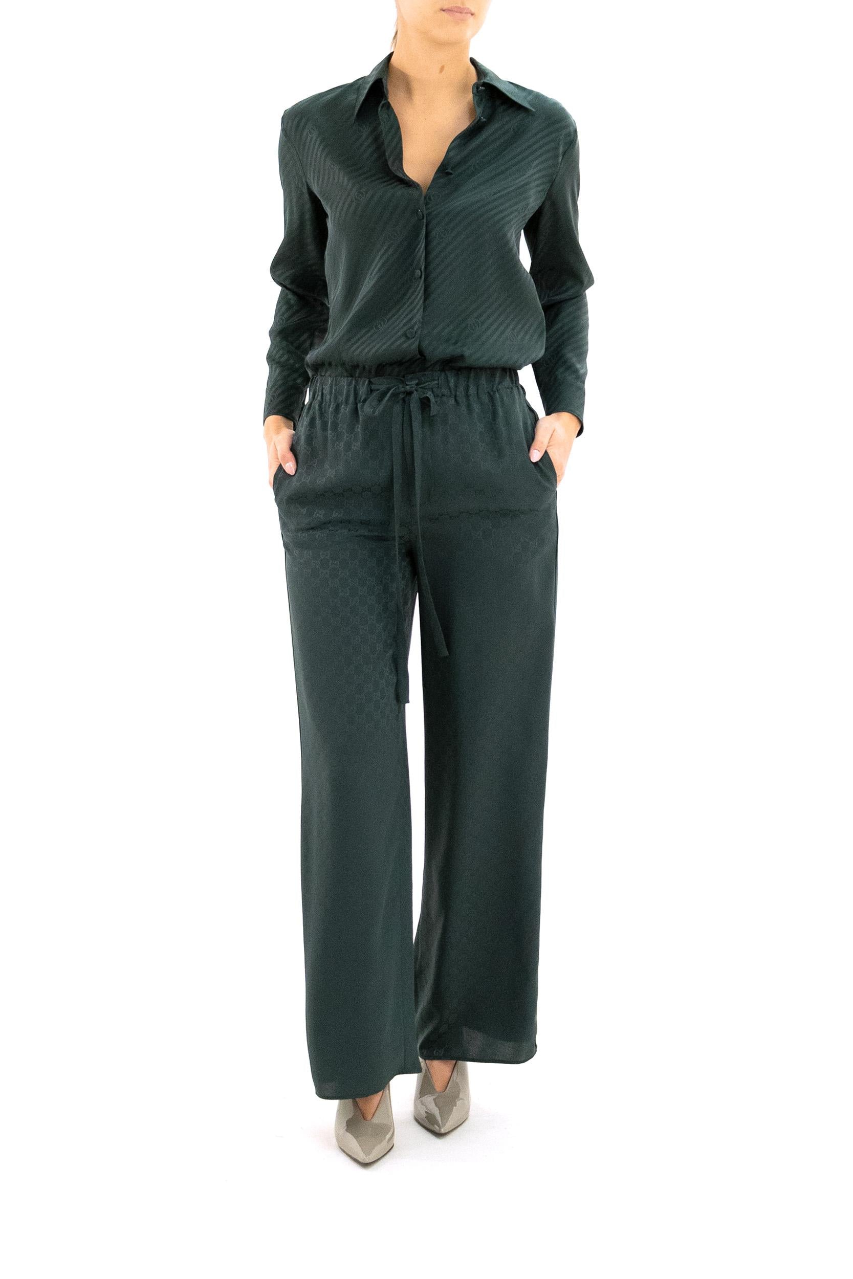 Pantaloni da jogging in seta GG jacquard color verde<BR/> 848565 Z7AZH 3514 GUCCI 