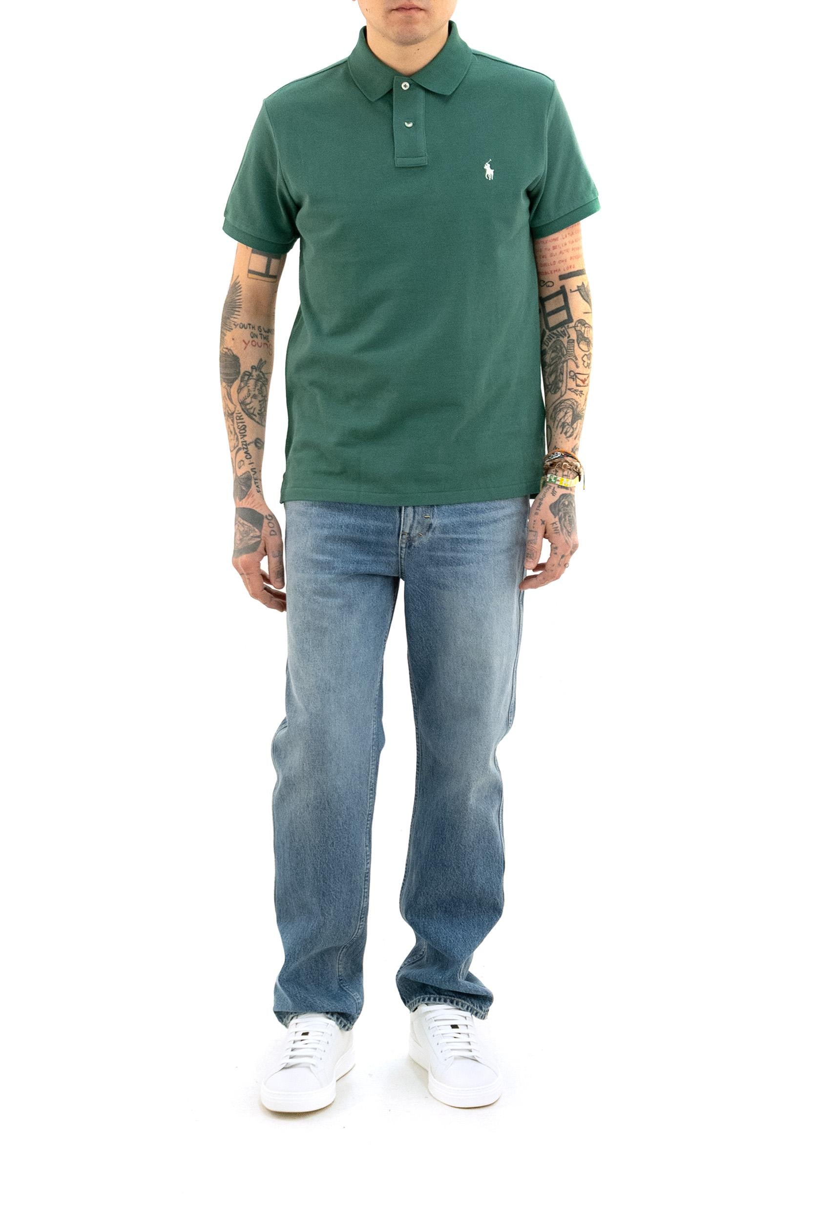 Polo in Piquet di Cotone<BR/> 710680784427 GREEN POLO RALPH LAUREN 