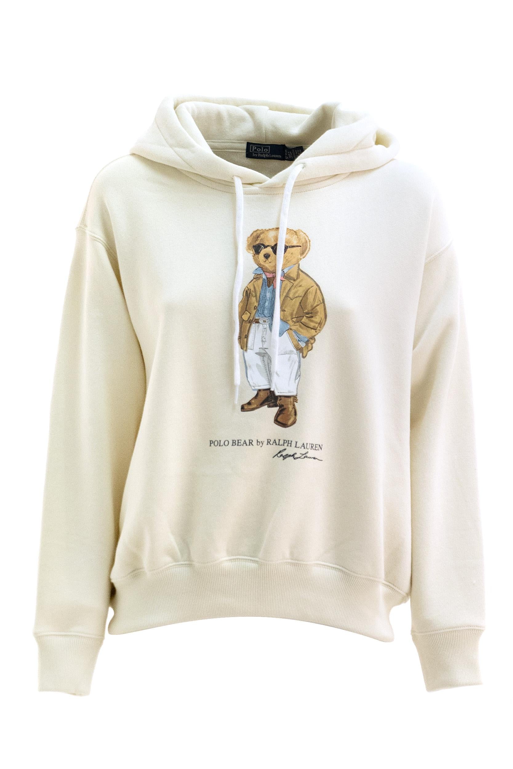 Felpa con cappuccio Polo Bear in cotone color avorio<BR/> 211A96598001 CREAM POLO RALPH LAUREN 