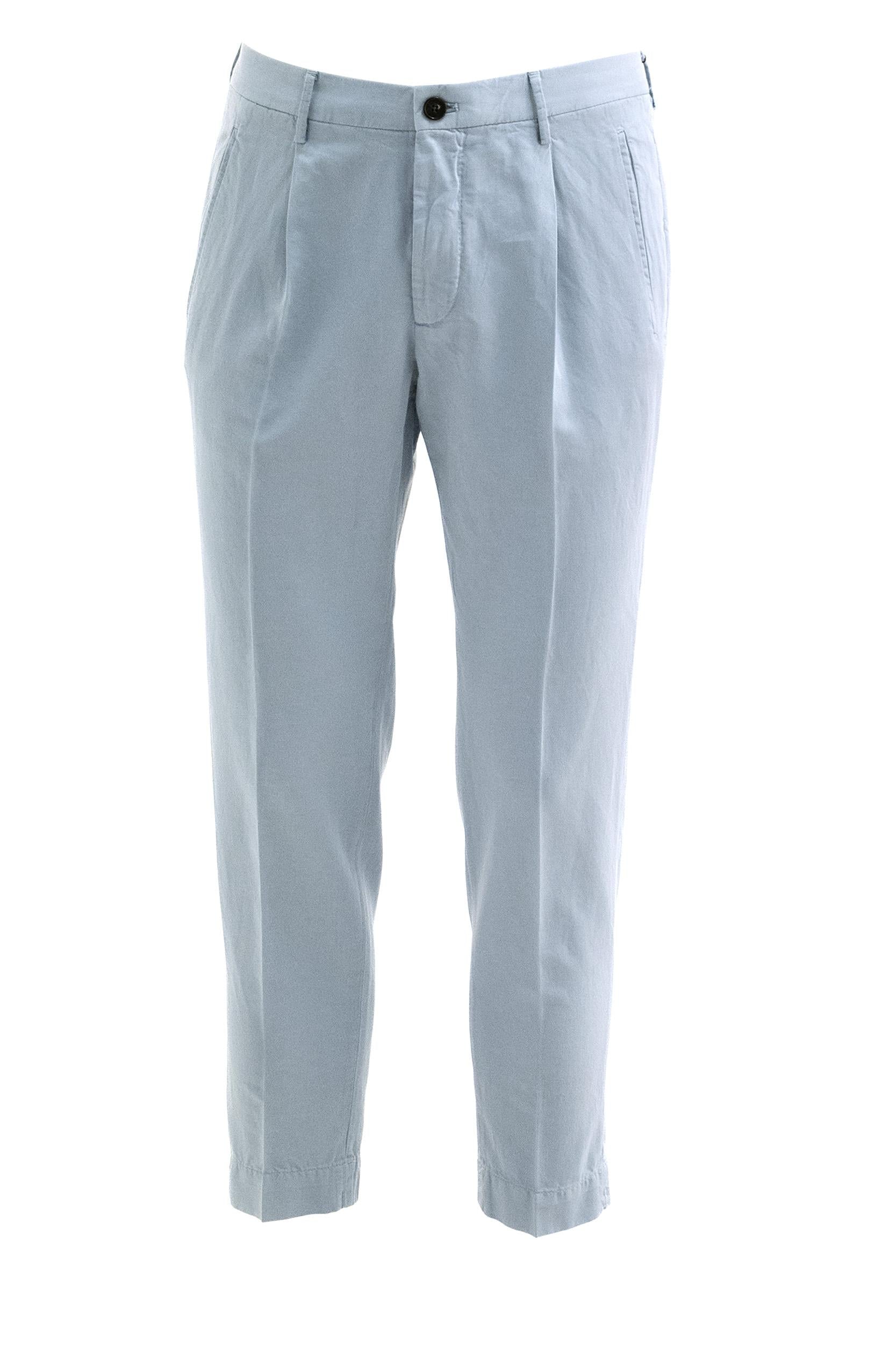Pantaloni in cotone e lino di colore azzurro<BR/> ZM541W 9423A 842 INCOTEX 