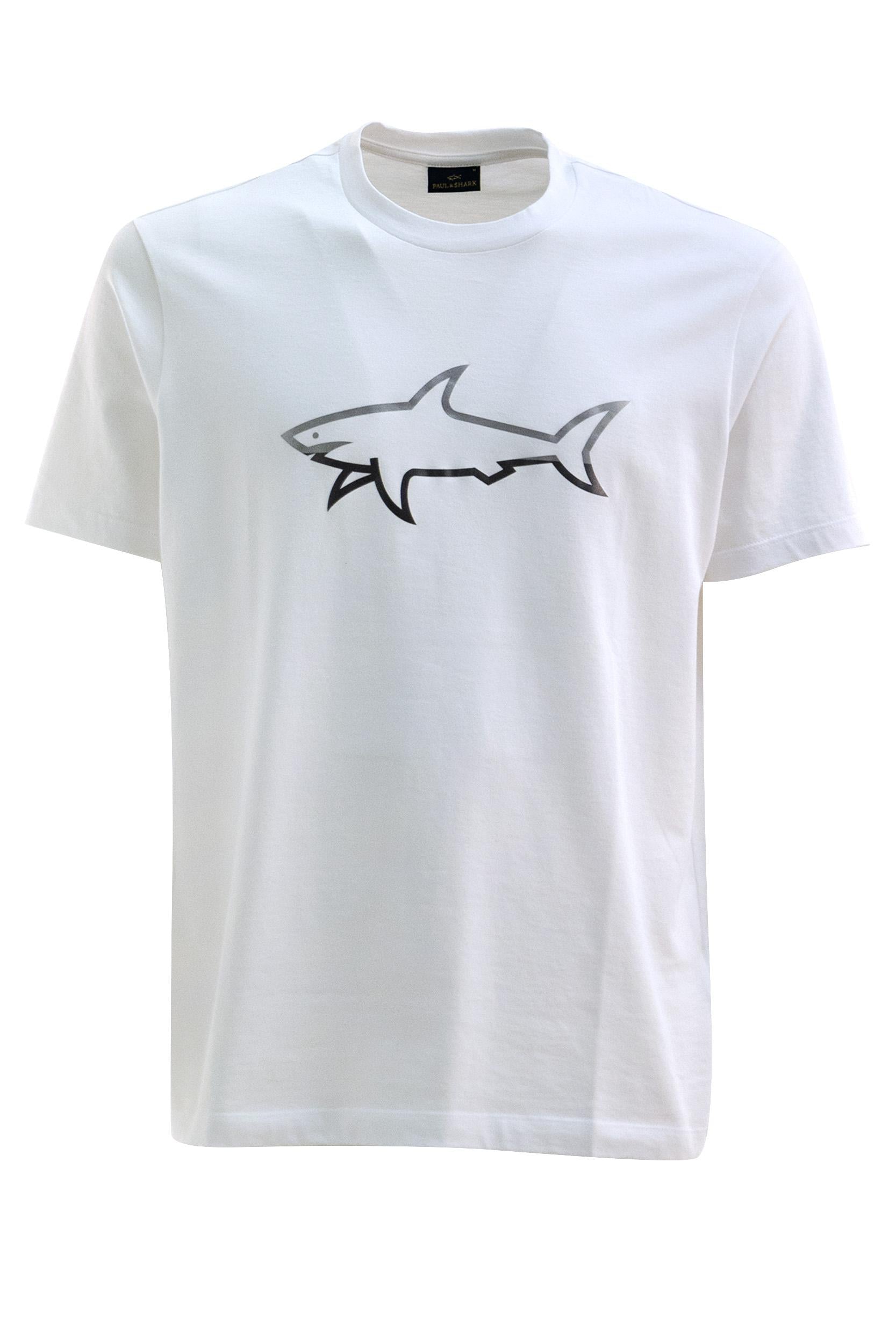 T-shirt in cotone di colore bianco<BR/> 25411078 010 PAUL & SHARK 