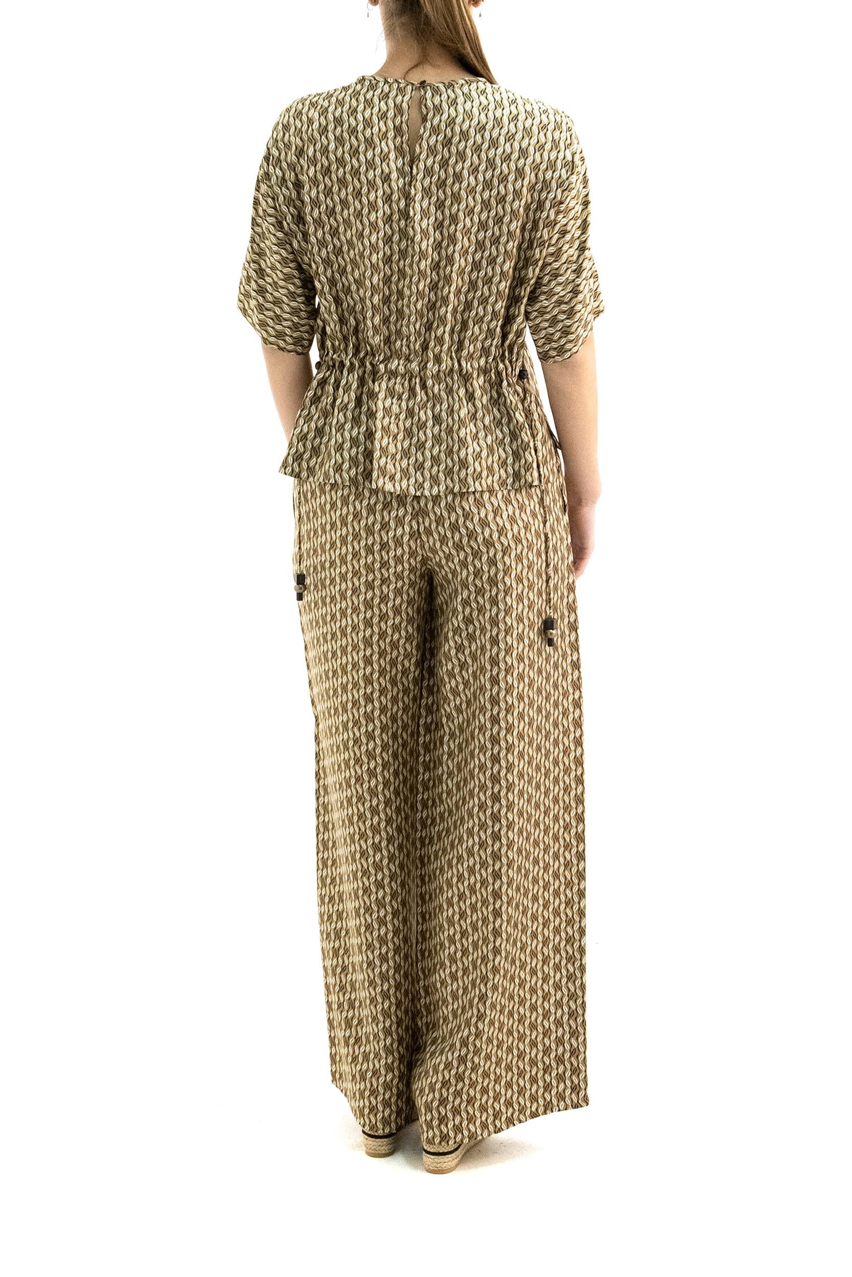 Pantaloni in seta stampata color nocciola<BR/> MXMCLARINO 001 MAX MARA 