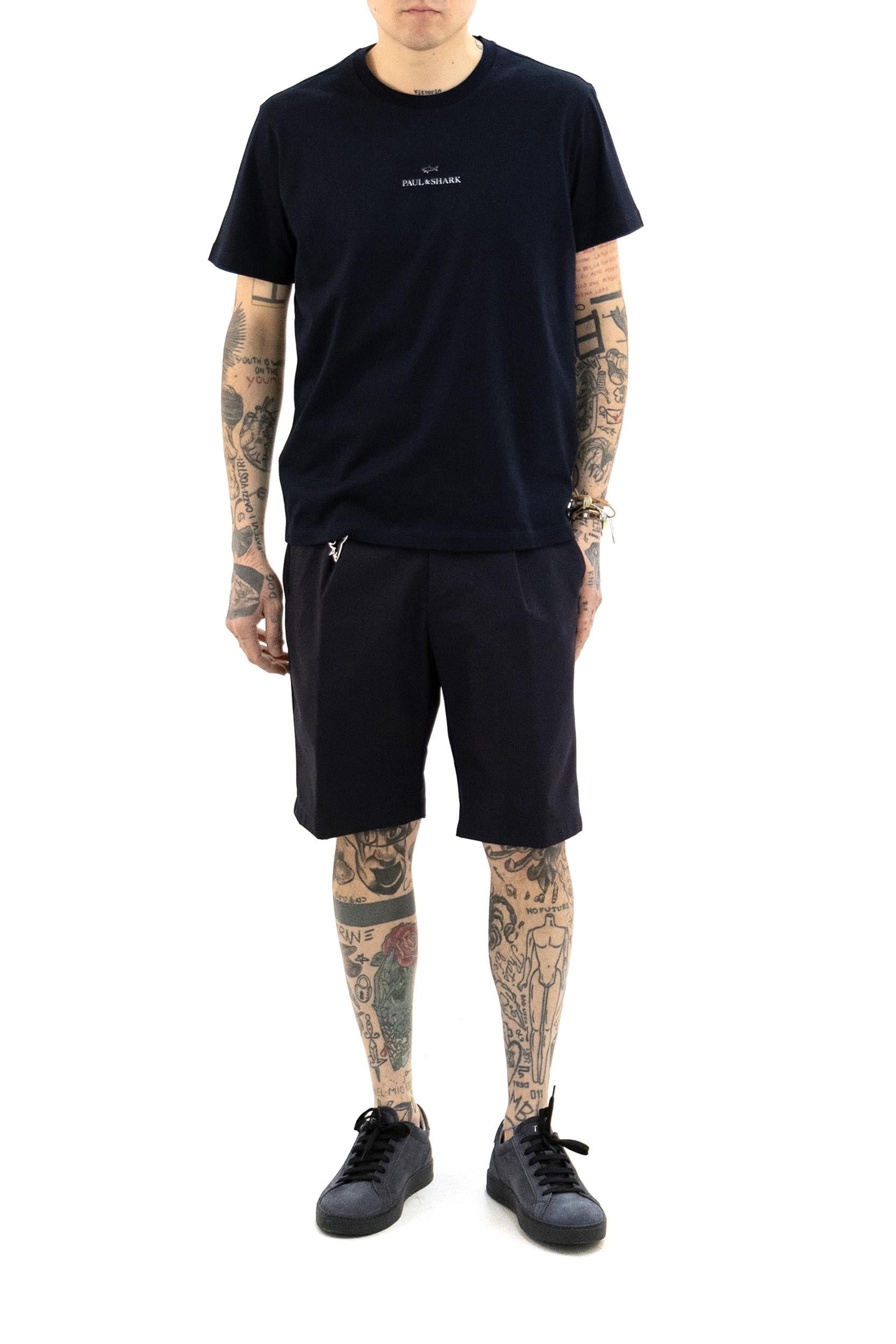 T-shirt in jersey di cotone di colore blu<BR/> 99311008 50F PAUL & SHARK 