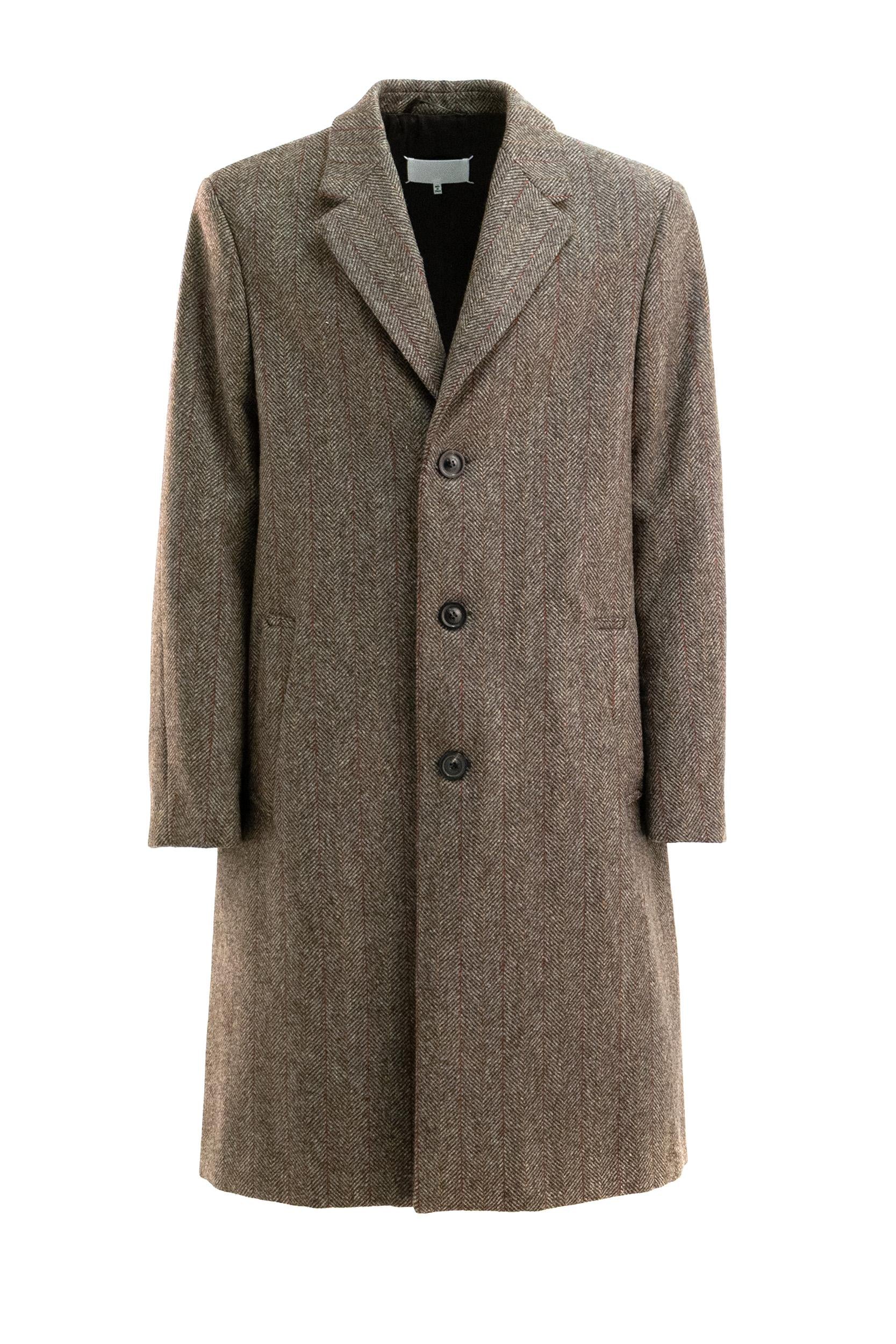 Cappotto monopetto in lana spigata color marrone<BR/> S67AA0070 M35607 001F MAISON MARGIELA 