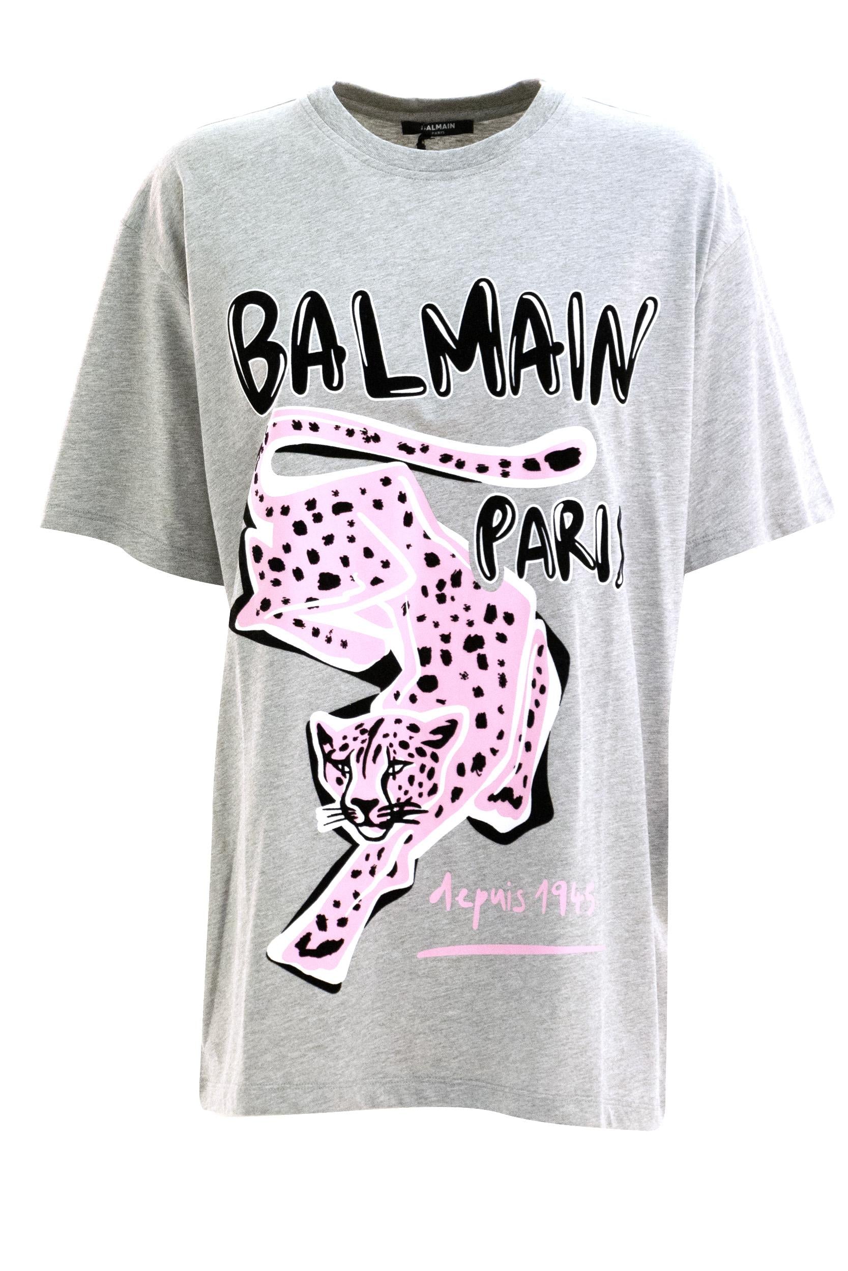 T-shirt cotone grigio<BR/> FF0EH005GF20 YIK BALMAIN 