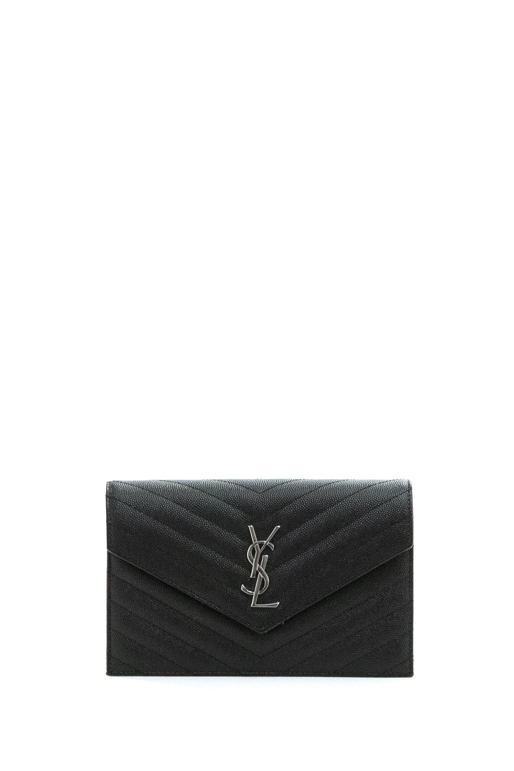 Pochette Envelope in pelle Grain de Poudre matelassé di colore nero<BR/> 857605 BOW02 1000 SAINT LAURENT 