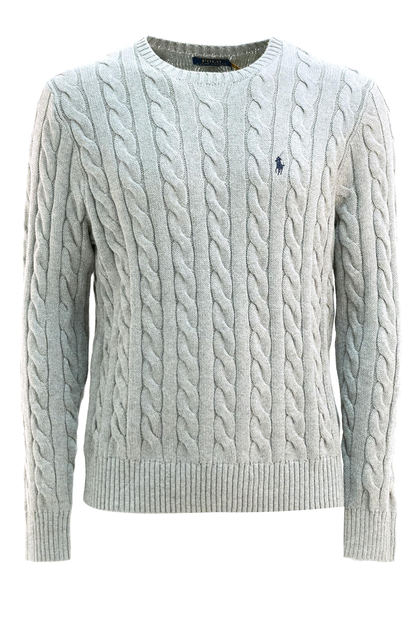 Maglia in Cotone a Trecce<BR/> 710775885013 GREY POLO RALPH LAUREN 