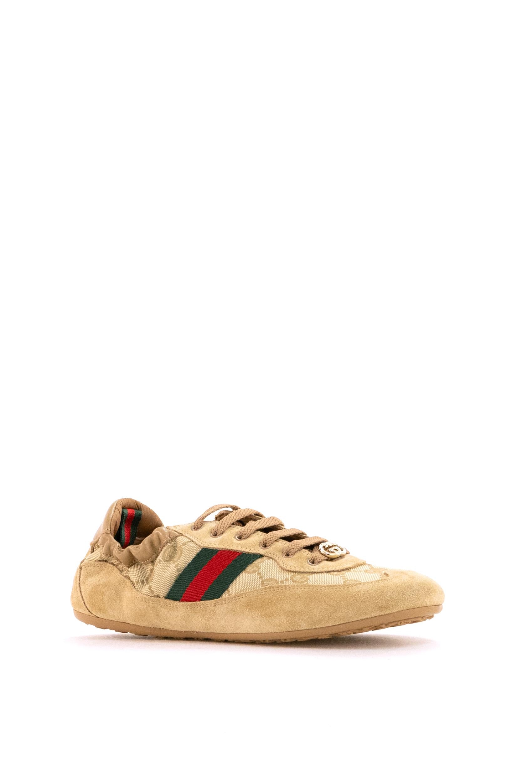Sneakers Gucci Shift in suede e tessuto GG beige chiaro<BR/> 857963 AAF10 9845 GUCCI 