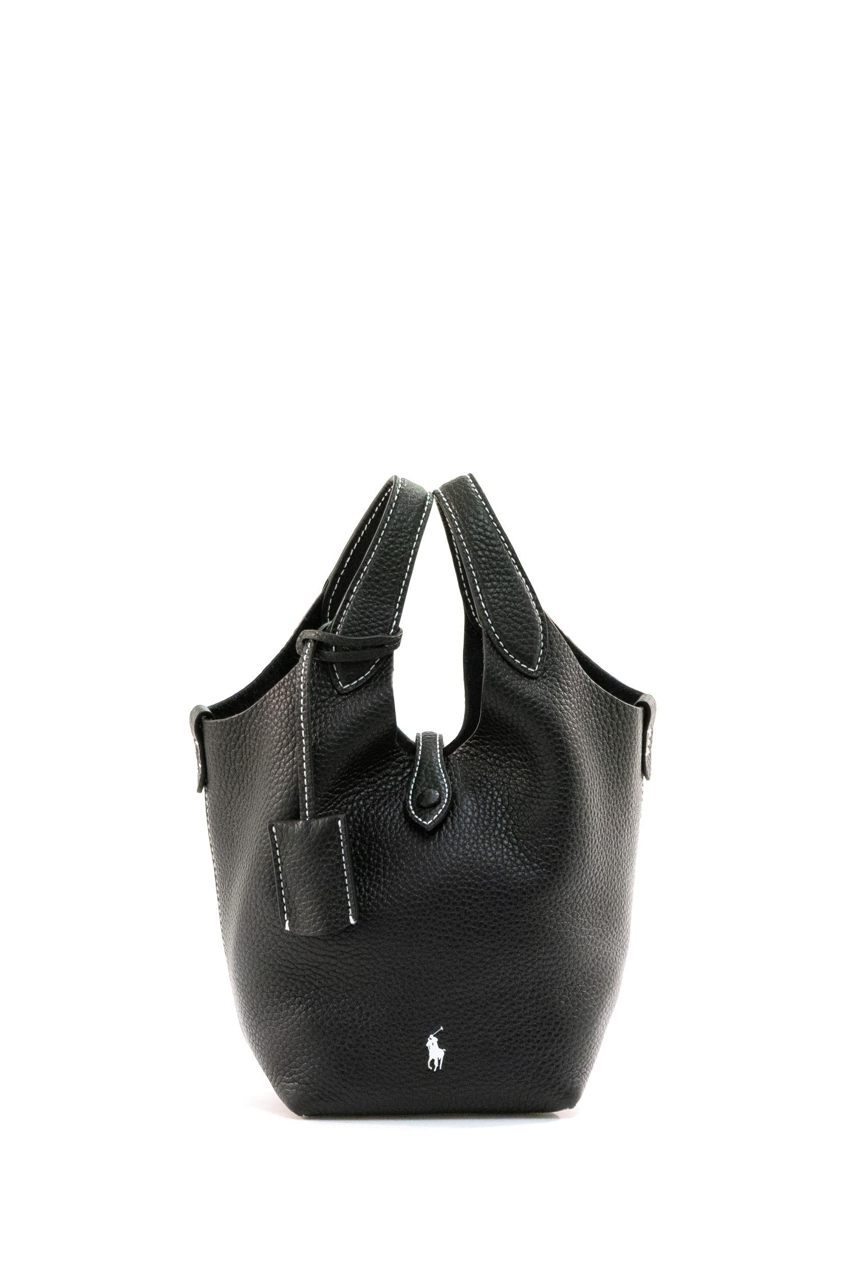 Borsa Tote Polo Play piccola in pelle martellata color nero<BR/> 428944657013 BLACK POLO RALPH LAUREN 