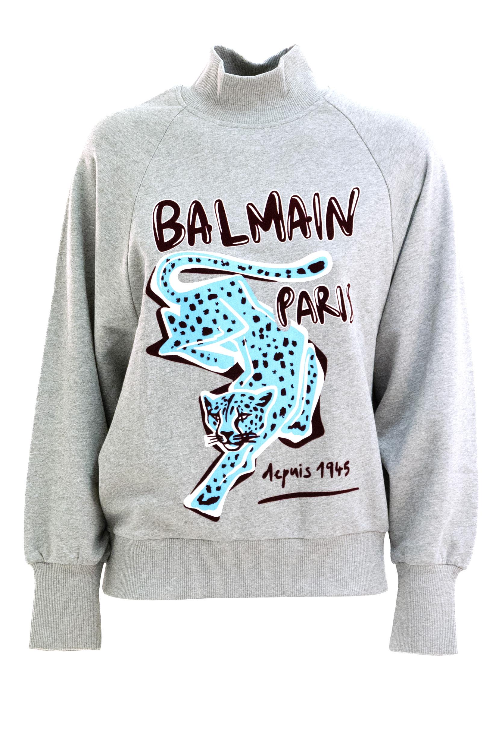 BALMAIN Felpa di cotone colore grigio<BR/> FF0JQ050GF20 YHU BALMAIN 