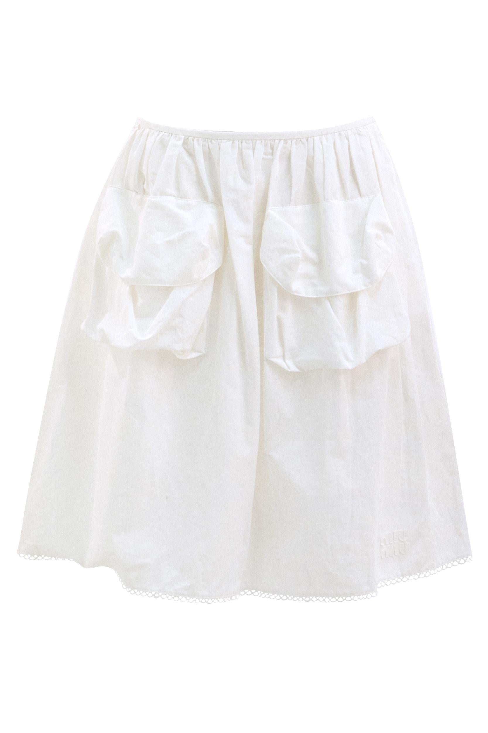 Gonna in popeline e lino di colore bianco<BR/> MG2592 S OOO 163M F0009 MIU MIU 