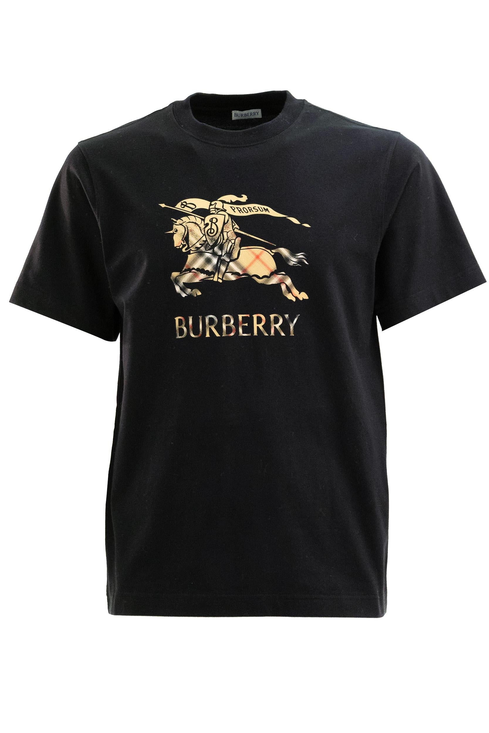 T-shirt in cotone di colore nero<BR/> 8119013 BLACK BURBERRY 
