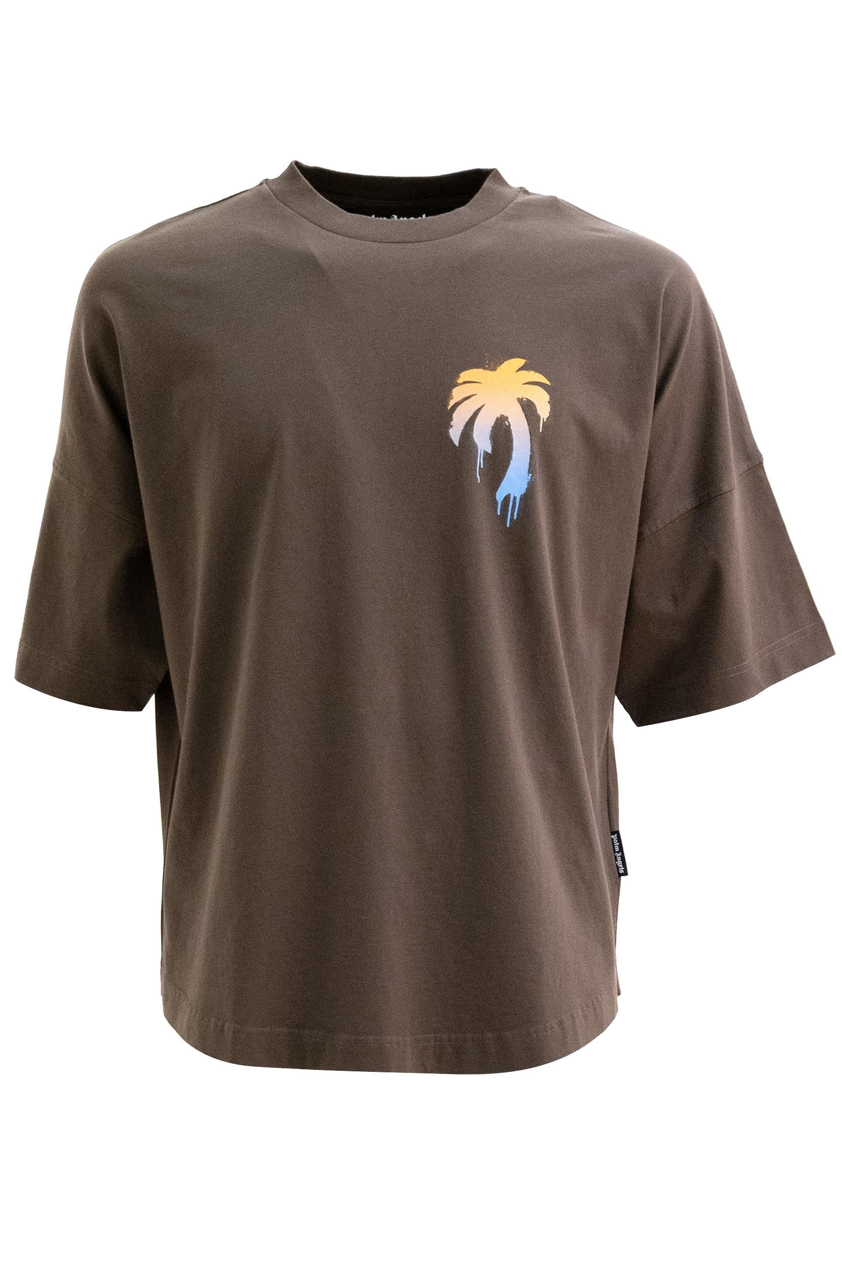 T-shirt in cotone di colore marrone<BR/> PMAA10BS26JER003 6001 PALM ANGELS 