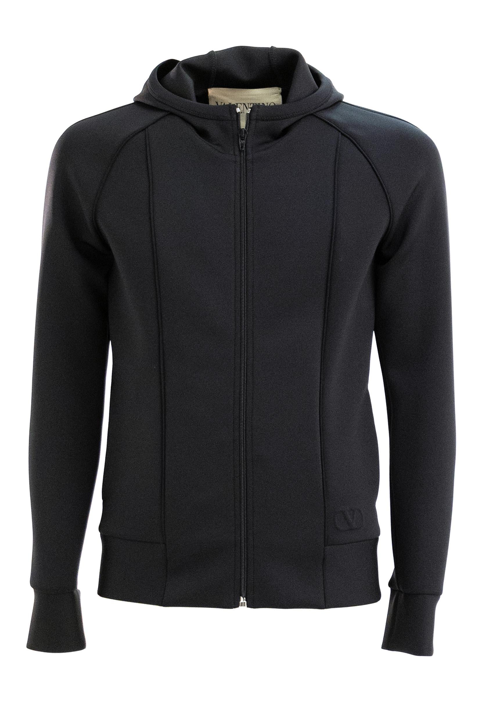 Felpa con cappuccio in tessuto tecnico di colore nero<BR/> 7V0MF29QB6G 0NO VALENTINO GARAVANI 
