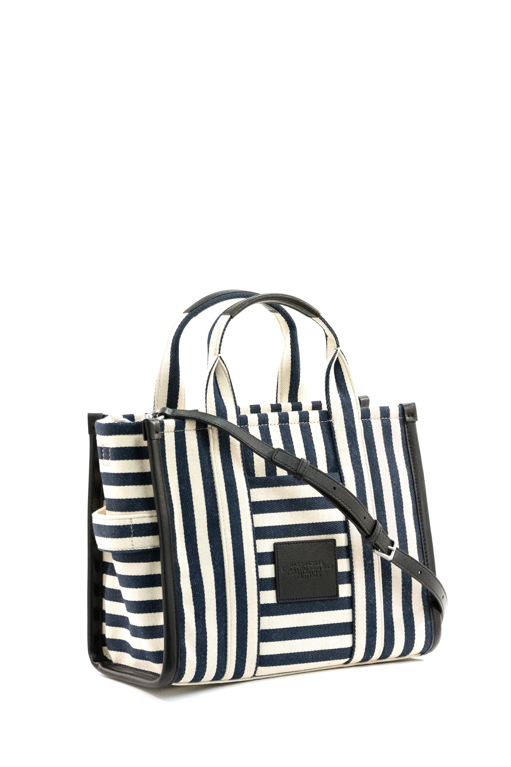 The Tote Bag in canvas a righe di colore bianco e blu<BR/> 2S6HTT021H02 455 MARC JACOBS 
