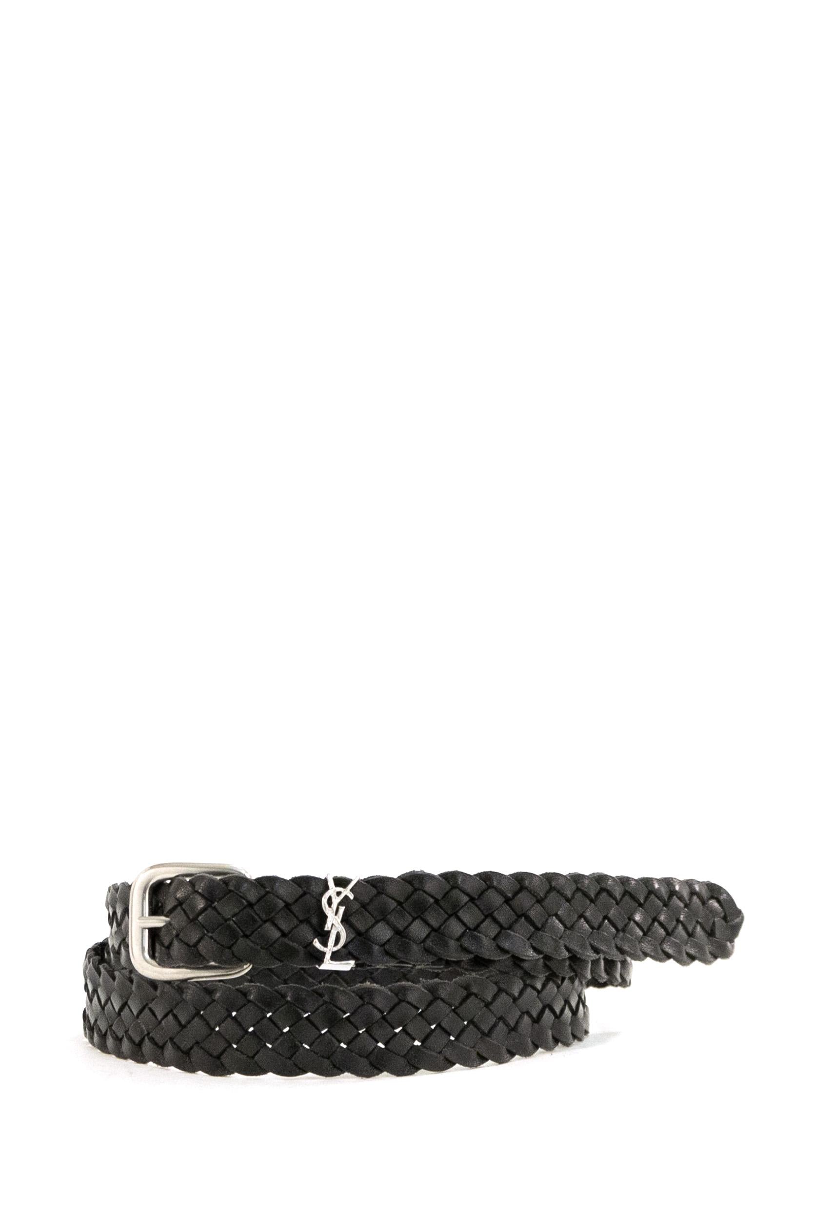 Cintura Cassandre in pelle intrecciata di colore nero<BR/> 859141 AAF3L 1000 SAINT LAURENT 
