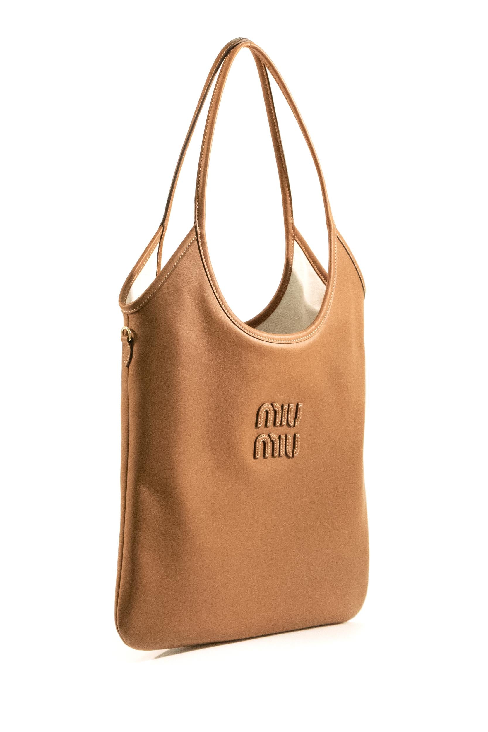 Borsa IVY in pelle liscia color cuoio 5BG231 V MLN 2CRW F0046 MIU MIU 