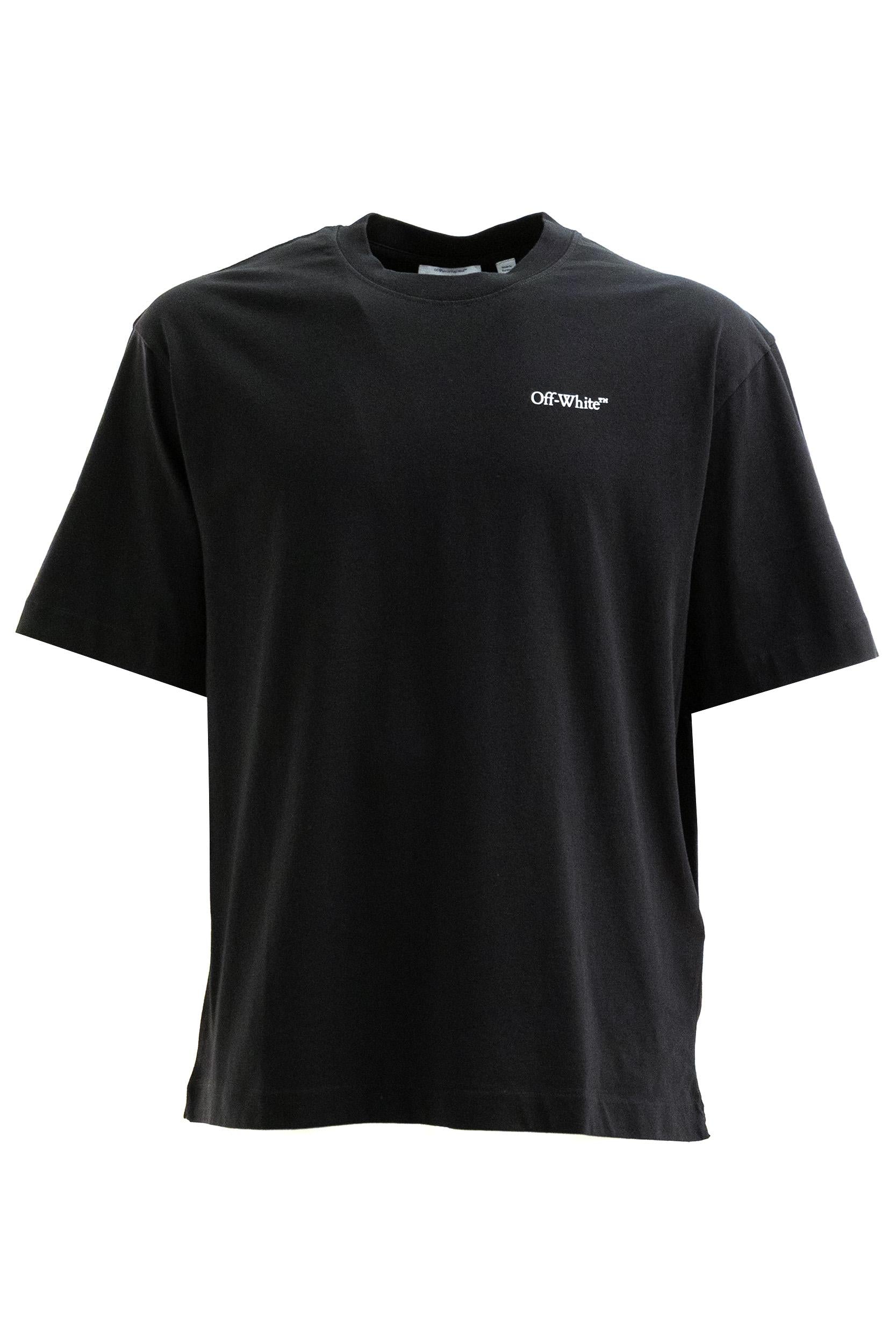 T-shirt in cotone di colore nero<BR/> 44MAA120S26J008001 BLACK OFF WHITE 