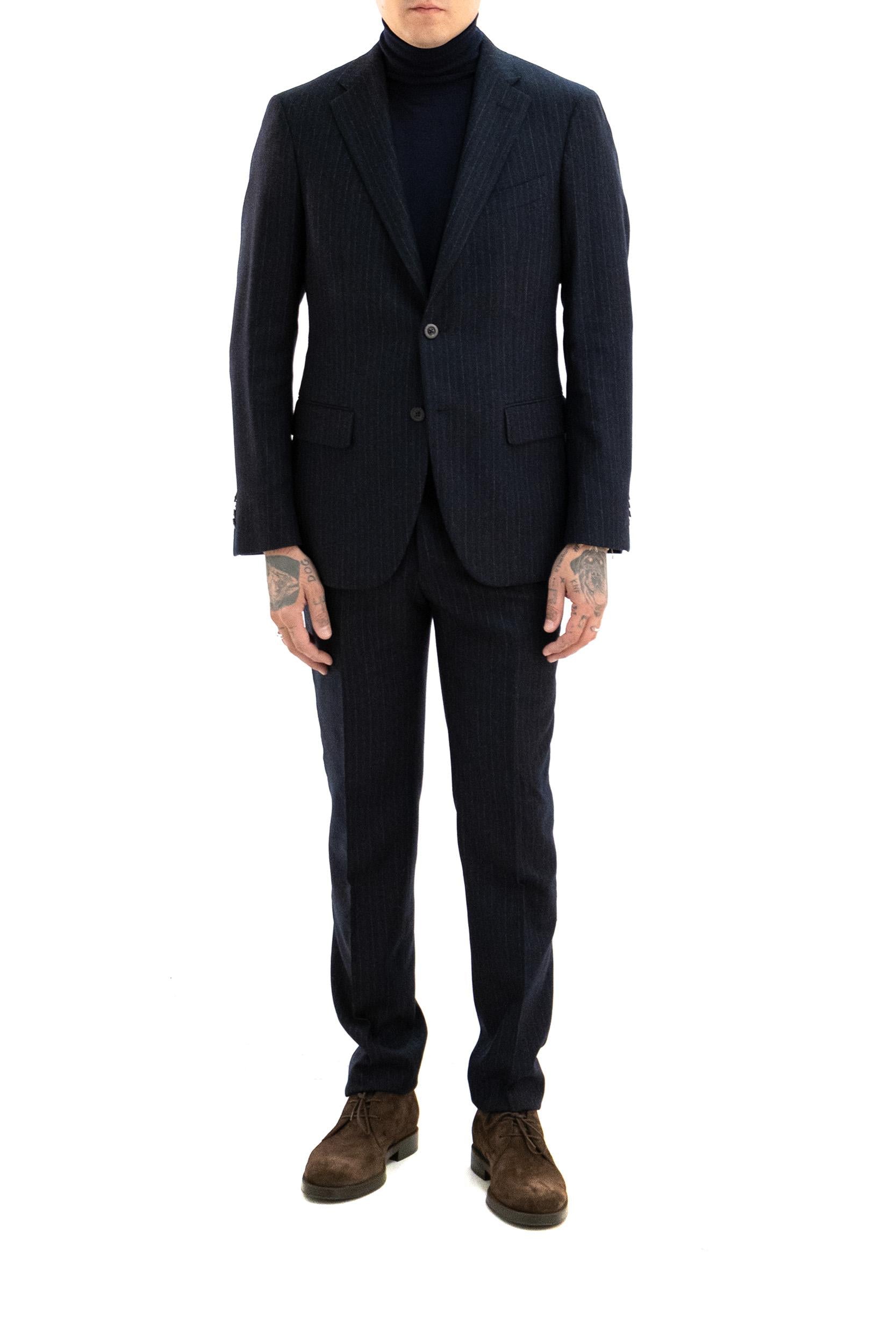 Abito monopetto gessato in lana di colore blu<BR/> Y12C2A FB5105 0780 BOGLIOLI 