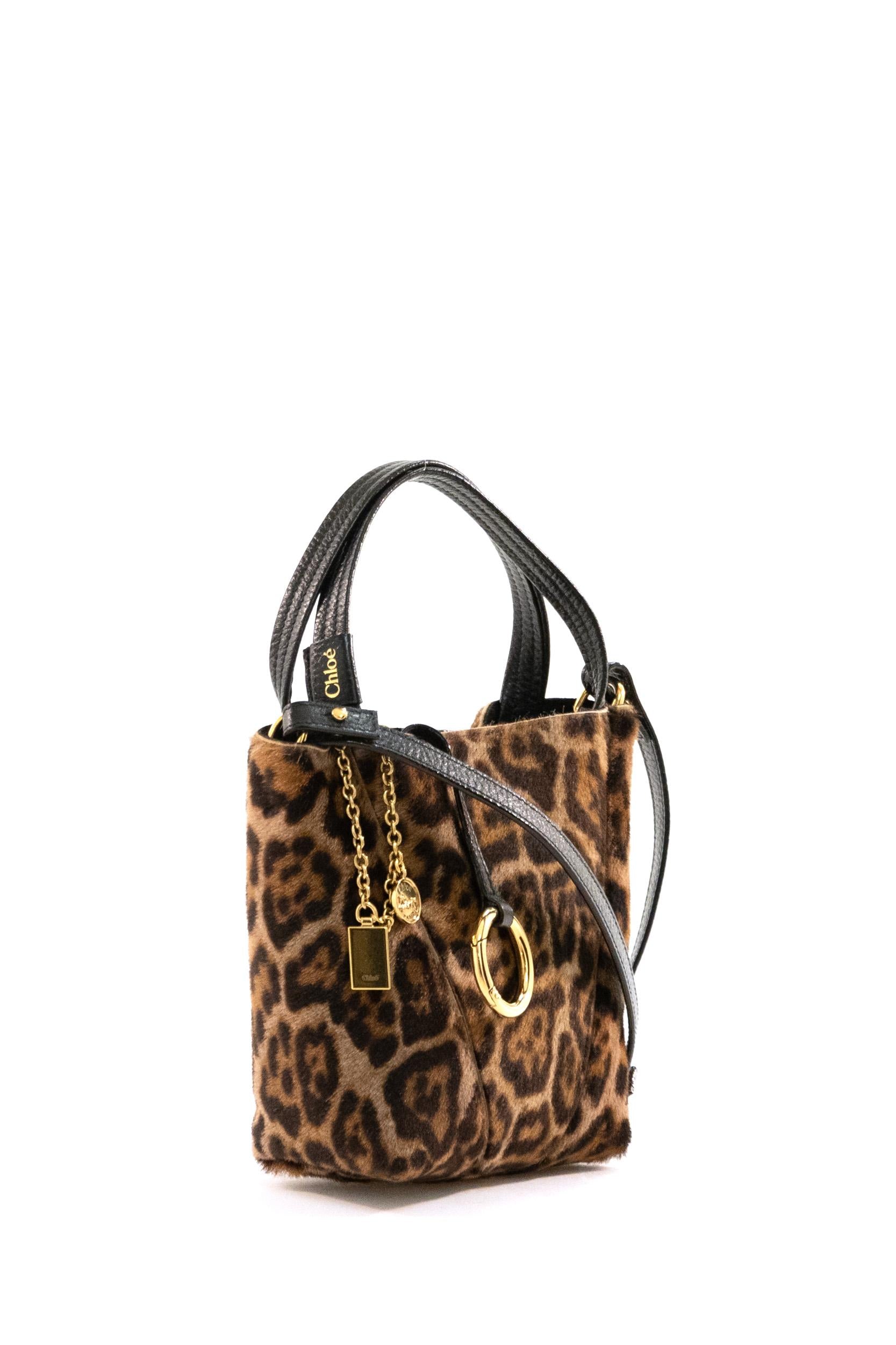 Borsa Spin in shearling con stampa leopardata<BR/> 25WS812Q20 220 CHLOE' 