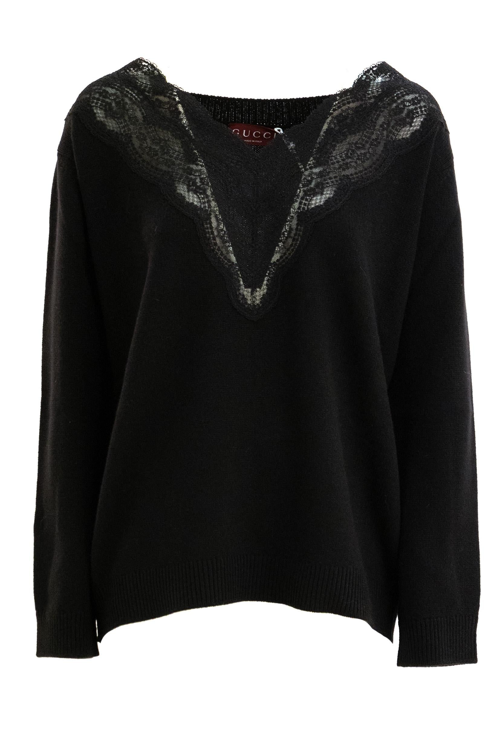 Pullover in lana e cashmere di colore nero<BR/> 848255 XKE91 1000 GUCCI 
