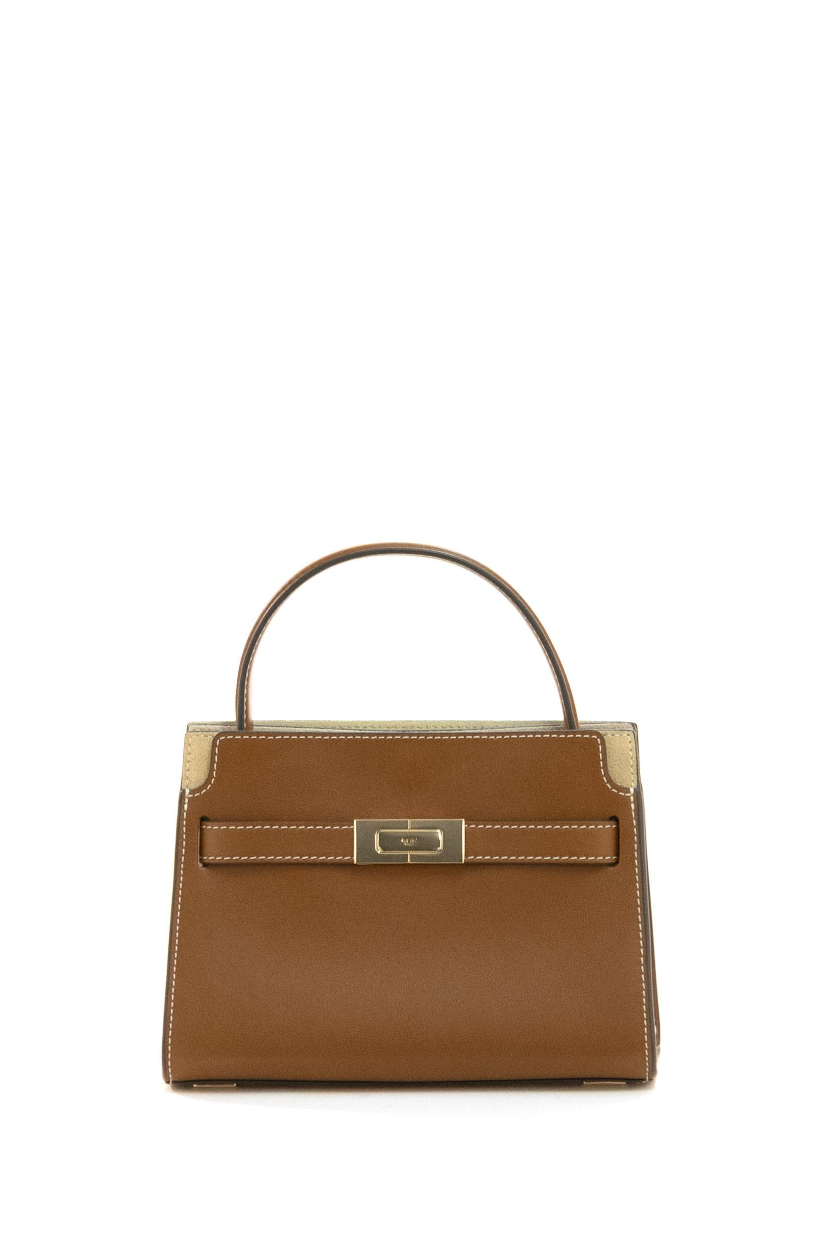 Borsa Petite double bag Lee Radziwill in pelle di colore marrone<BR/> 178830 201 TORY BURCH 