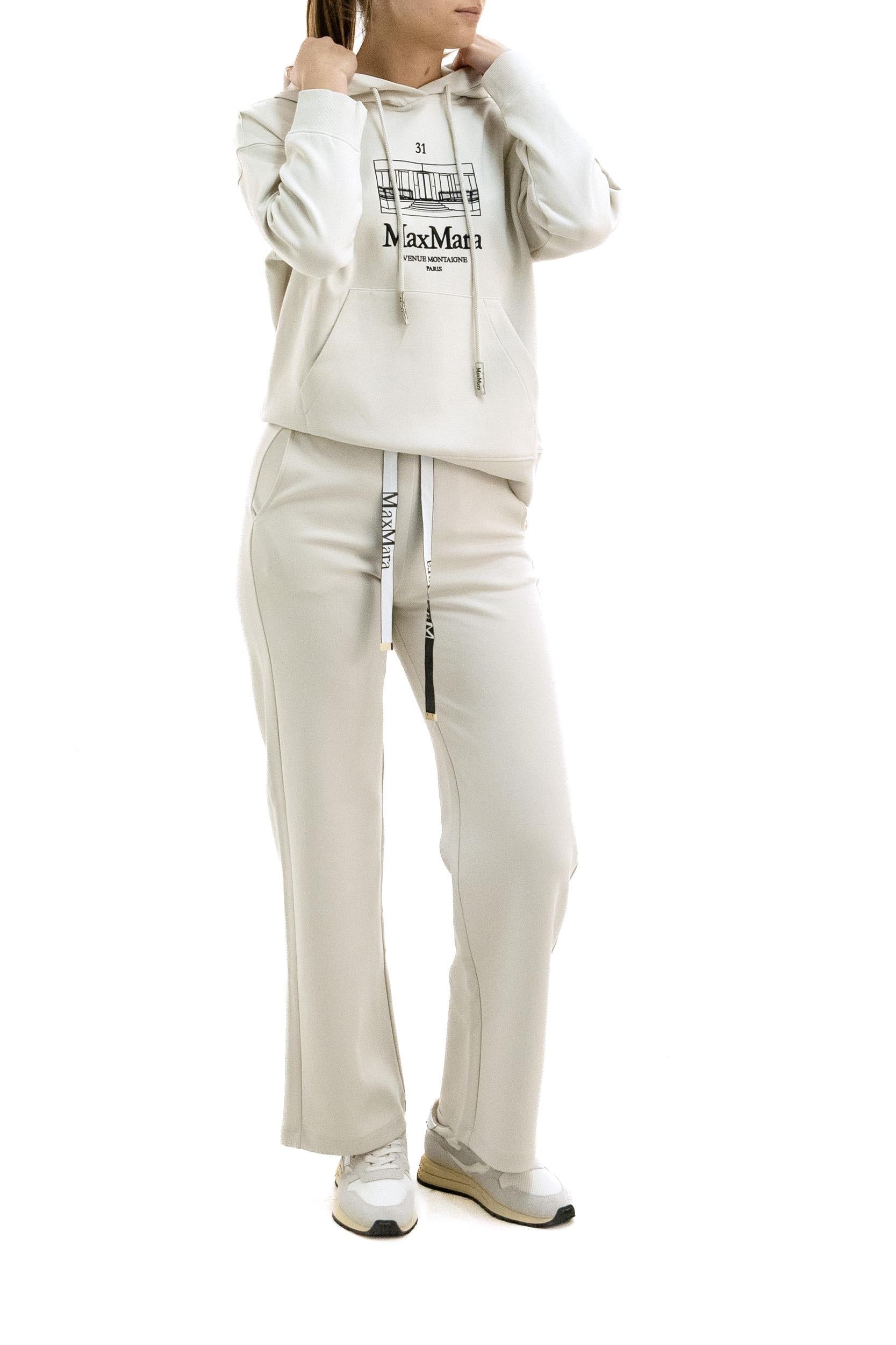 Felpa con cappuccio in jersey di cotone tecnico color avorio<BR/> SMMANDREA 001 S MAX MARA 