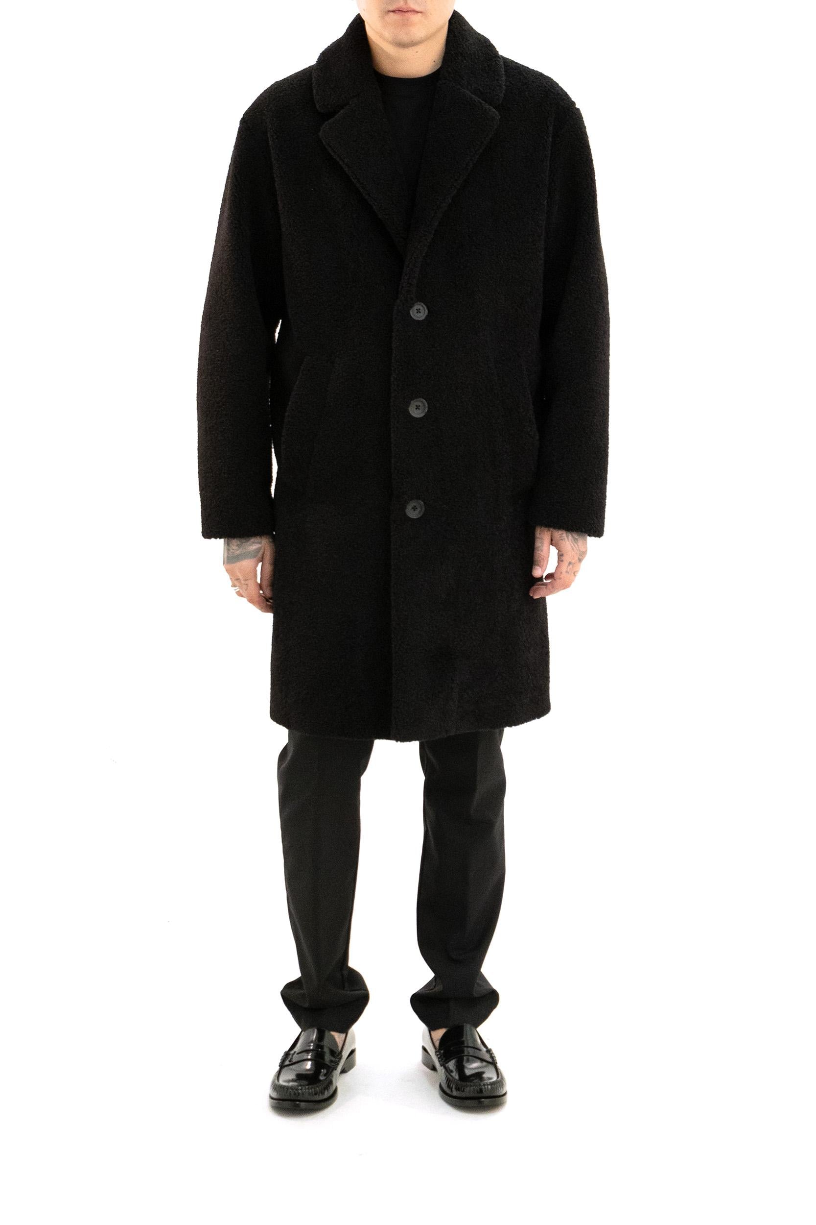 Cappotto monopetto in tessuto teddy color nero<BR/> CA000206U 12735 9300 HERNO 