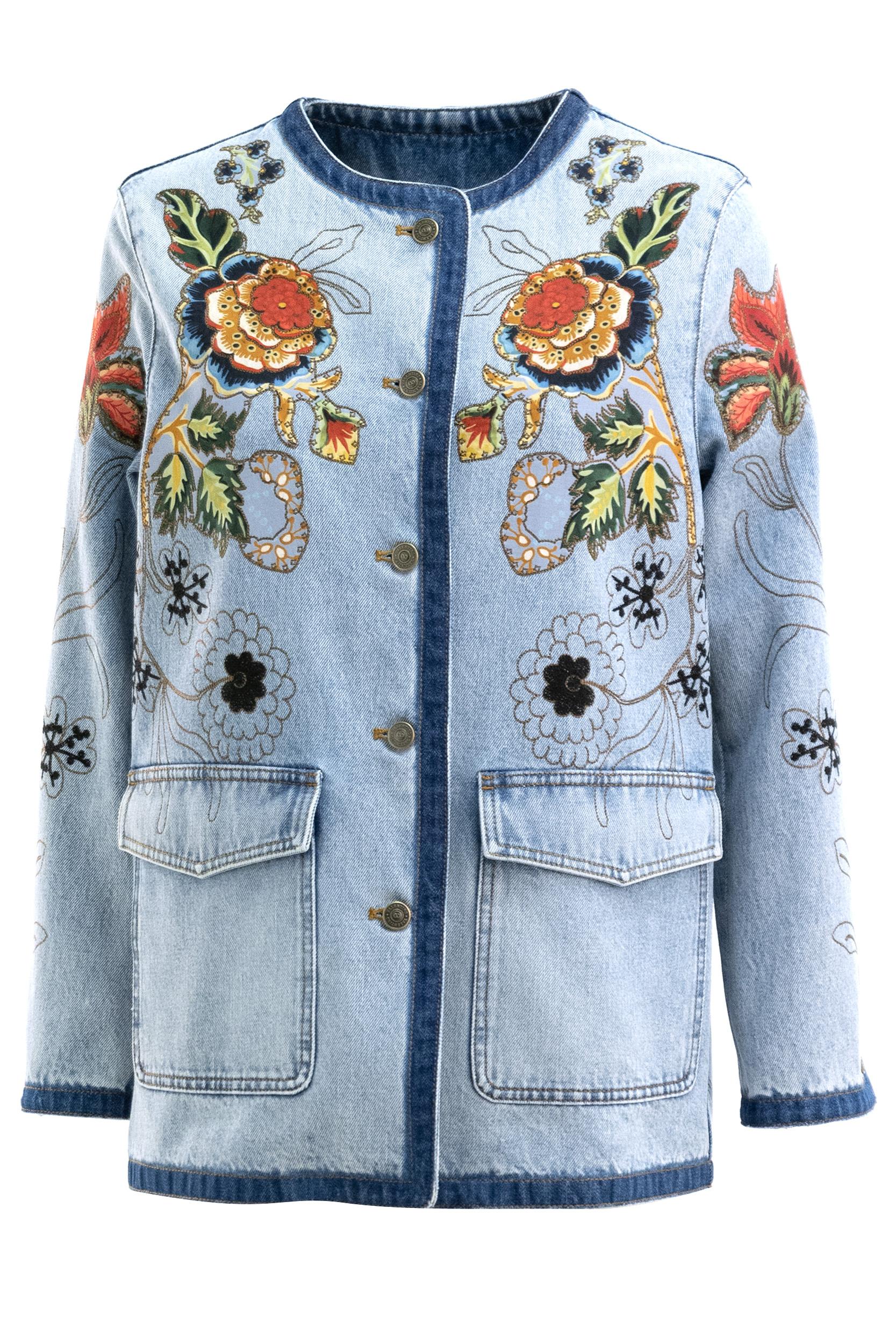 Giacca in Denim con Fiori Ricamati<BR/> 8B3DC03T9YC 508 VALENTINO GARAVANI 