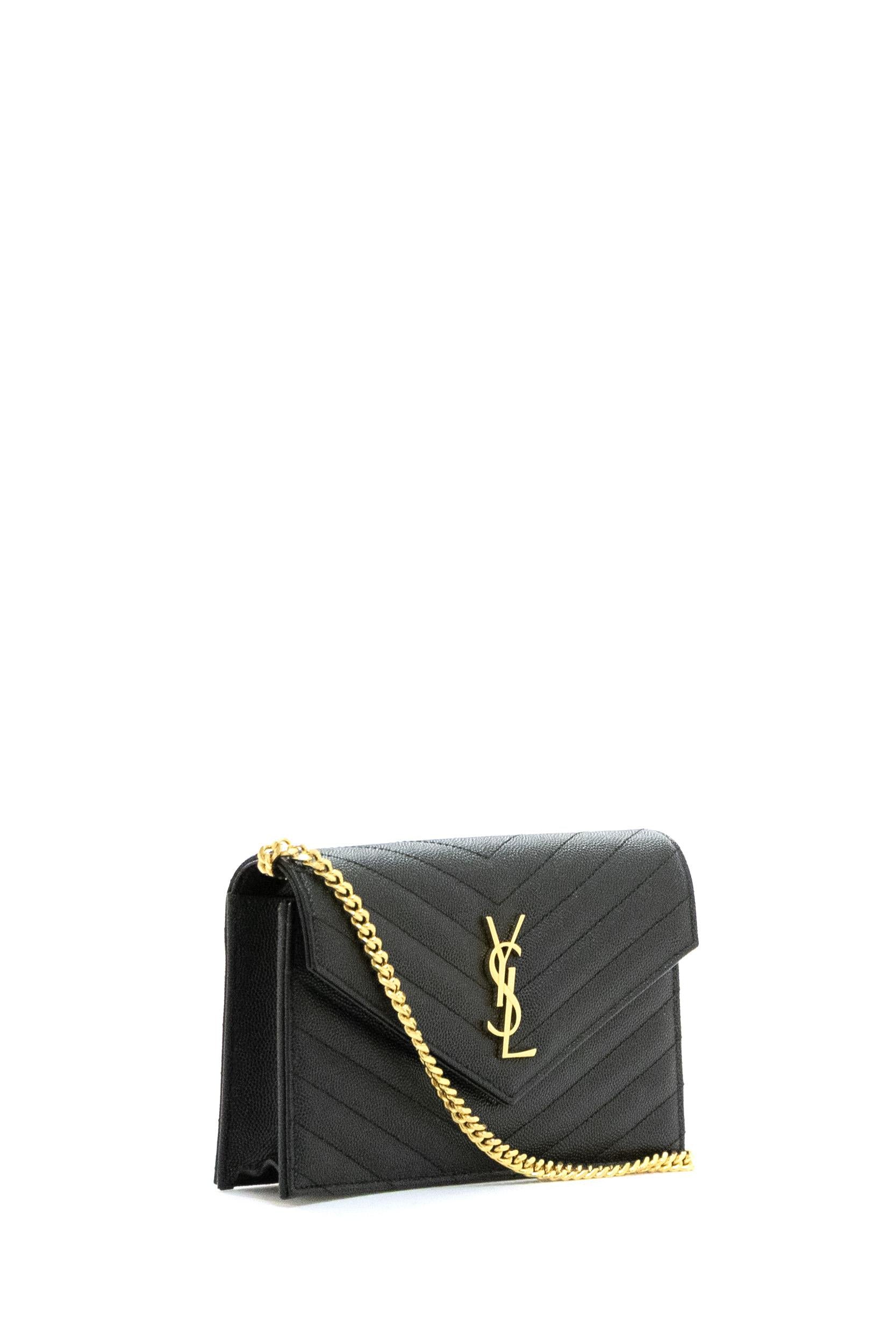 Pochette Envelope in pelle Grain de Poudre matelassé di colore nero<BR/> 857605 BOW01 1000 SAINT LAURENT 