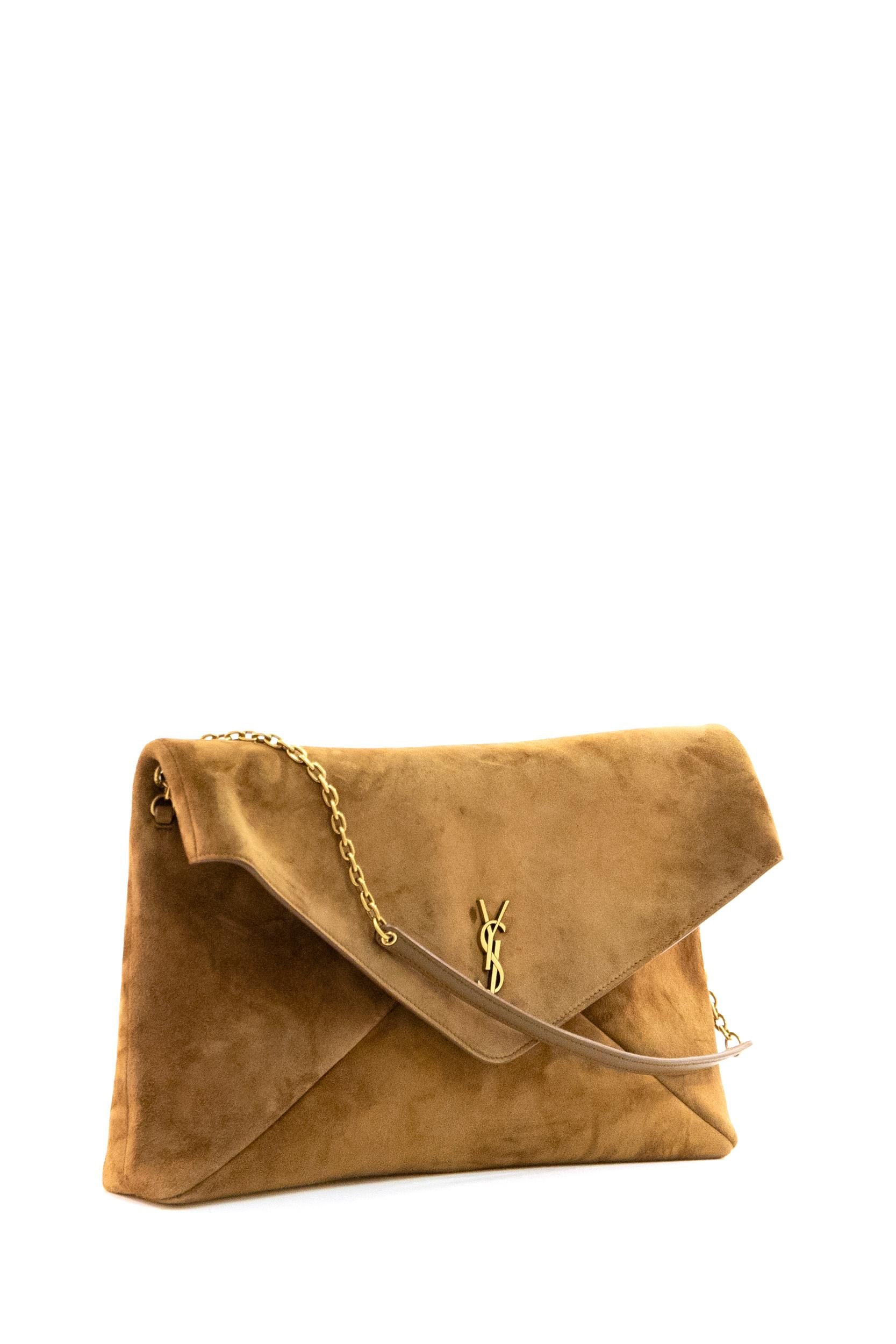 Pochette Cassandre  XXL in suede color marrone<BR/> 855802 1U80W 2916 SAINT LAURENT 