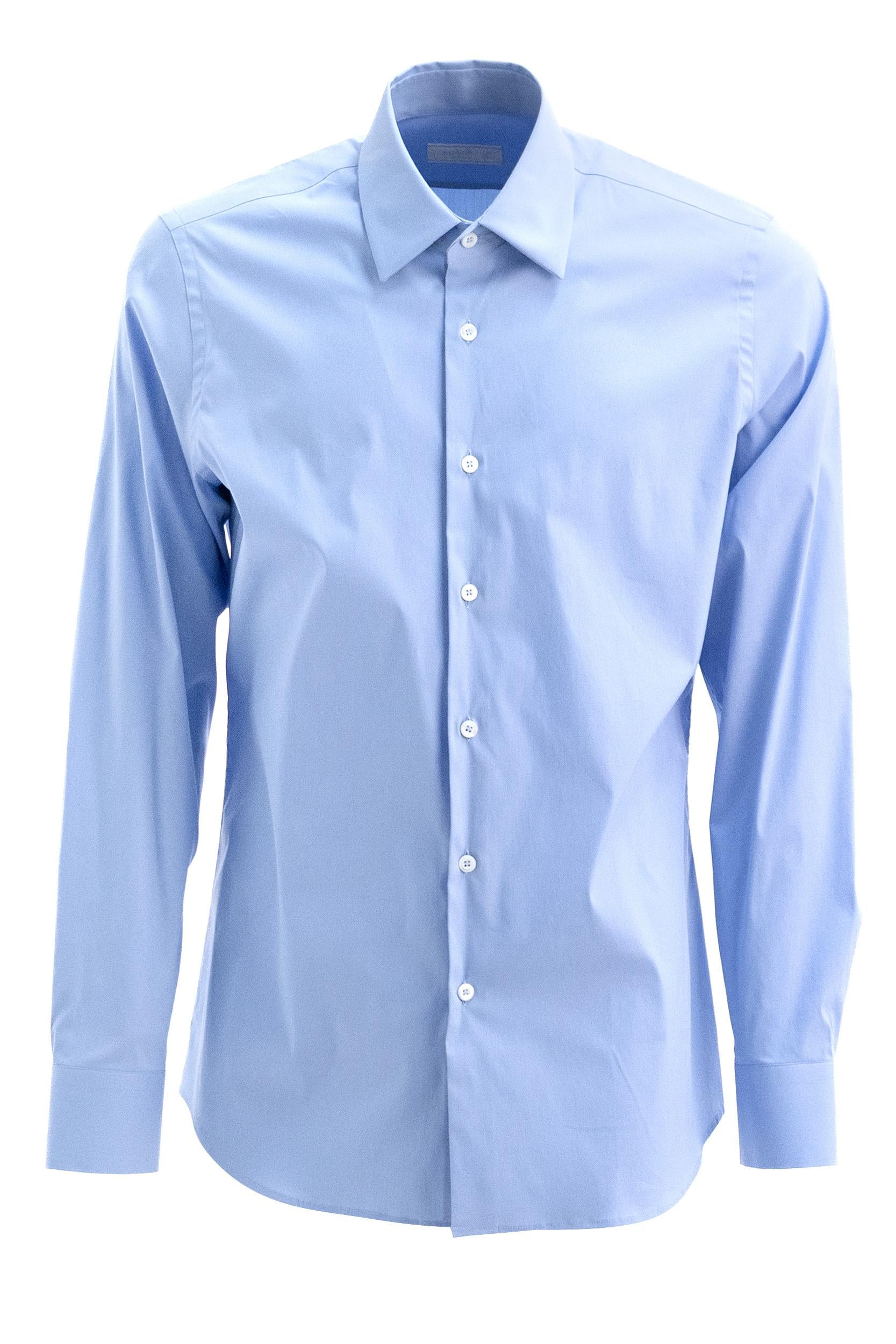 Camicia slim-fit in popeline di cotone stretch color azzurro <BR/> UCM608 S OOO 10HT F0012 PRADA 