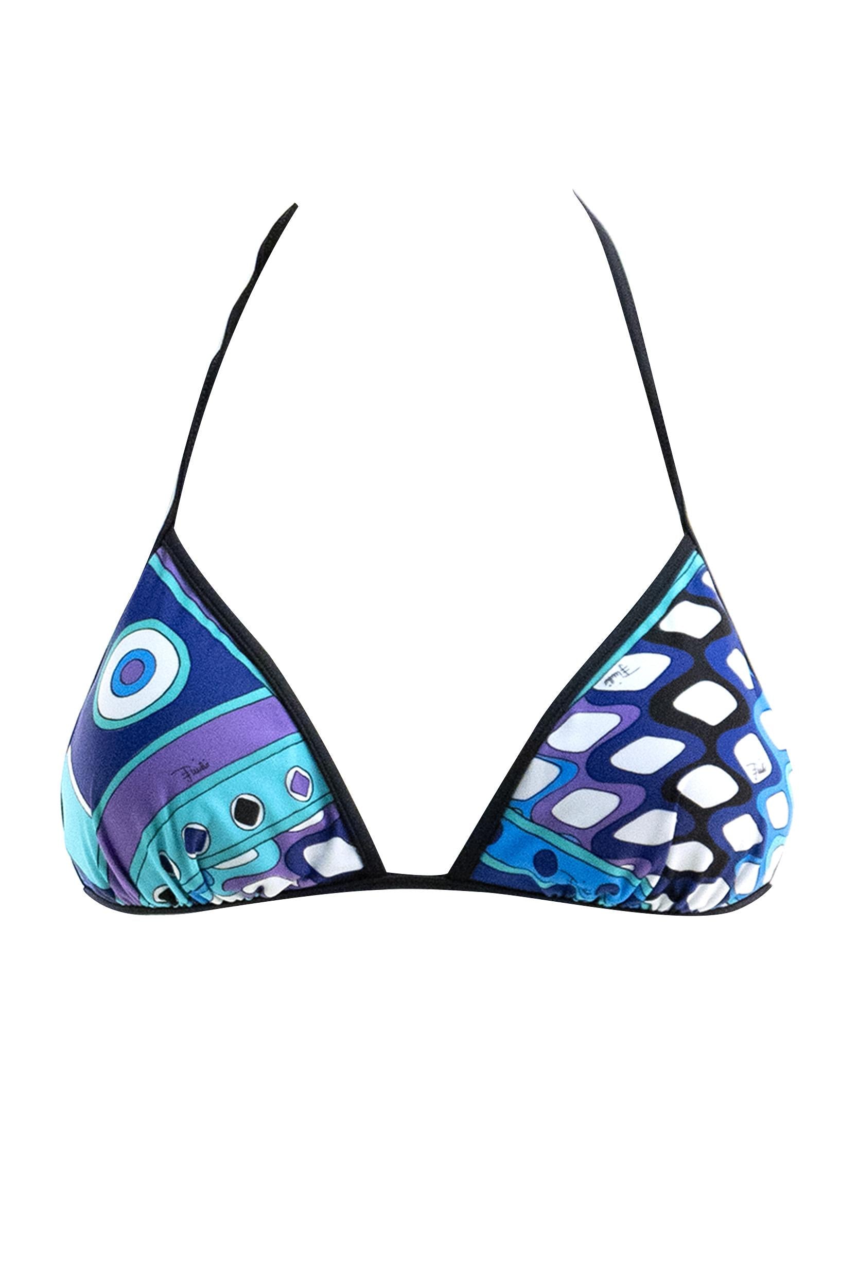 Top bikini con stampa Vivara di colore turchese e blu<BR/> 6HMX72 6H895 P20 EMILIO PUCCI 