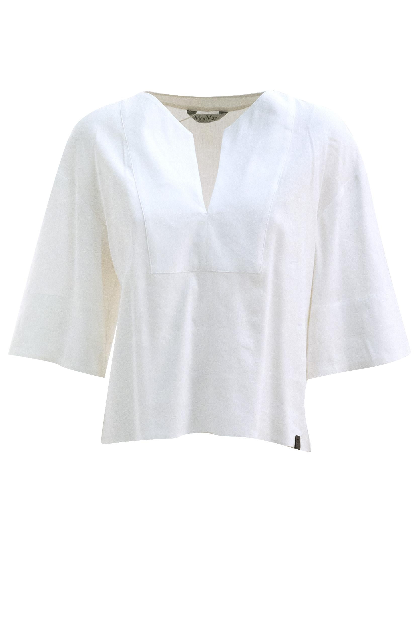 Blusa in tela di lino e viscosa stretch di colore bianco<BR/> MXPSOSPIRO 001 MAX MARA 