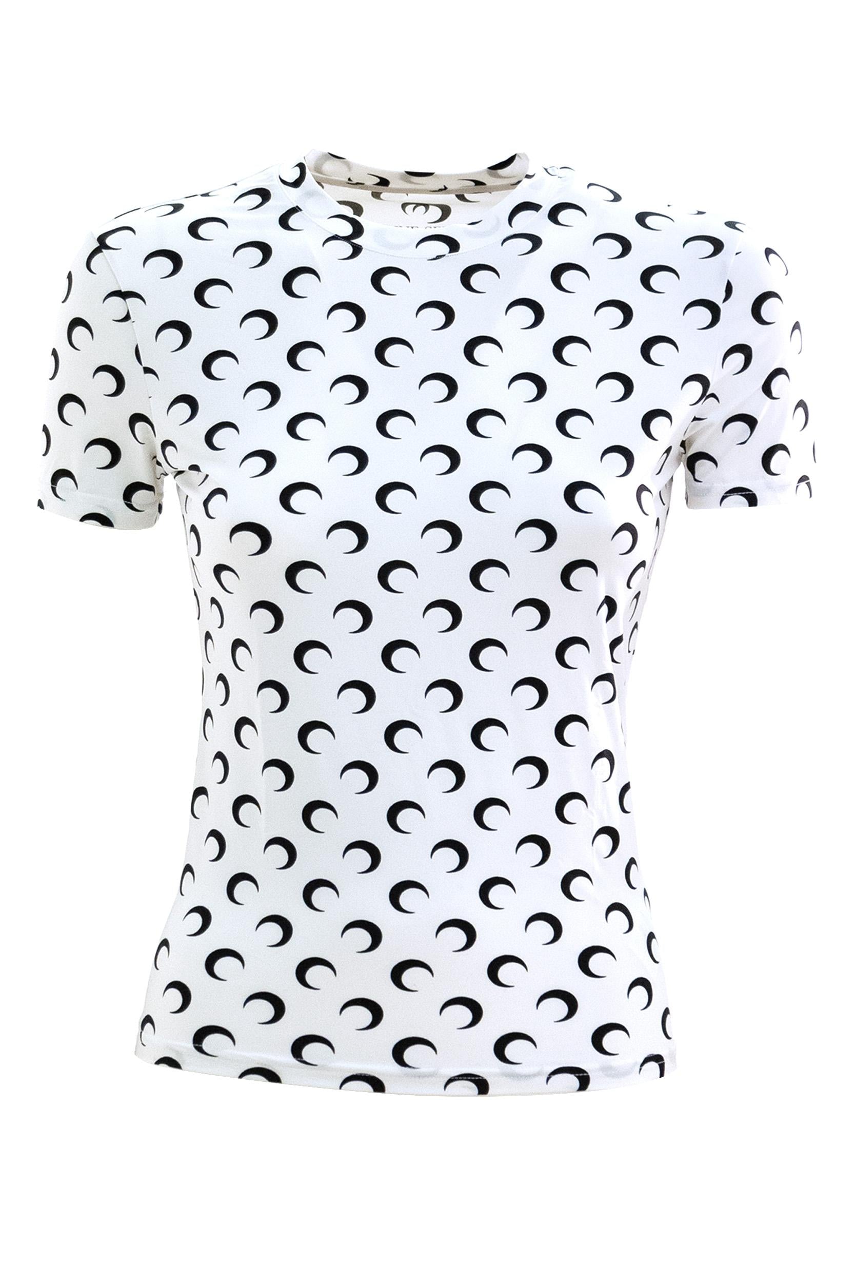 T-shirt in jersey elasticizzato con stampa Moon di colore bianco e nero  <BR/> UTS001A CJER0001 WH00 MARINE SERRE 